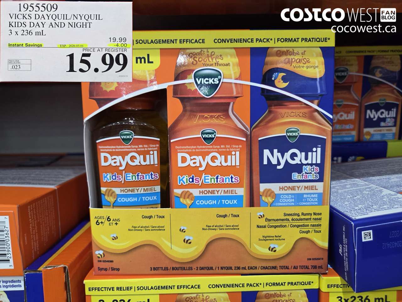 1955509 VICKS DAYQUIL/NYQUIL KIDS DAY AND NIGHT 3 x 236 mL ($4.00 INSTANT SAVINGS EXPIRES ON 2026-03-01) $15.99