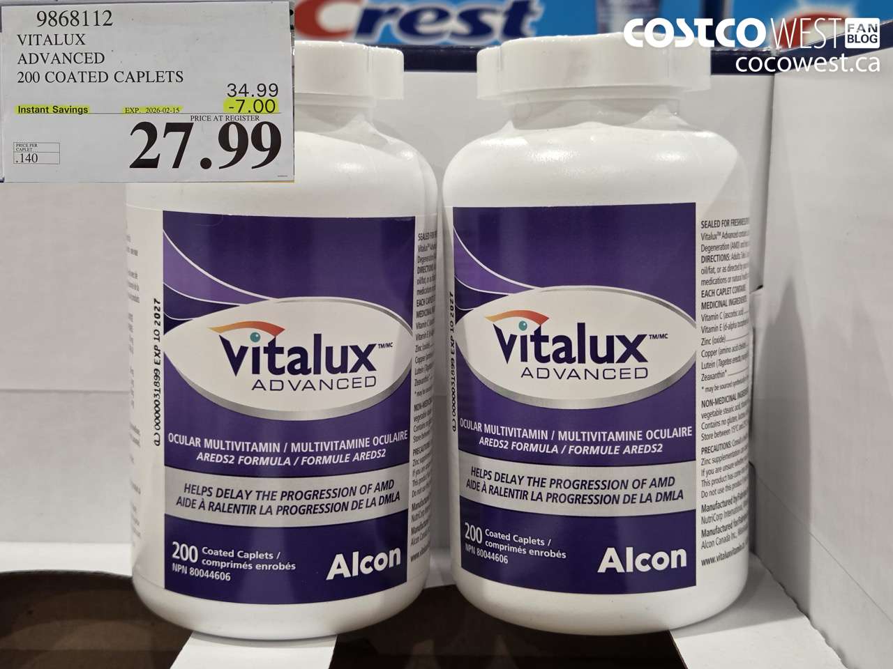 9868112 VITALUX ADVANCED 200 COATED CAPLETS ($7.00 INSTANT SAVINGS EXPIRES ON 2026-02-15) $27.99