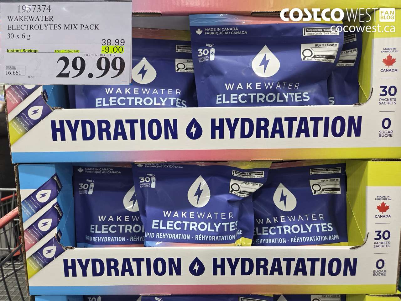 1957374 WAKEWATER ELECTROLYTES MIX PACK 30 X 6G ($9.00 INSTANT SAVINGS EXPIRES ON 2026-03-01) $29.99