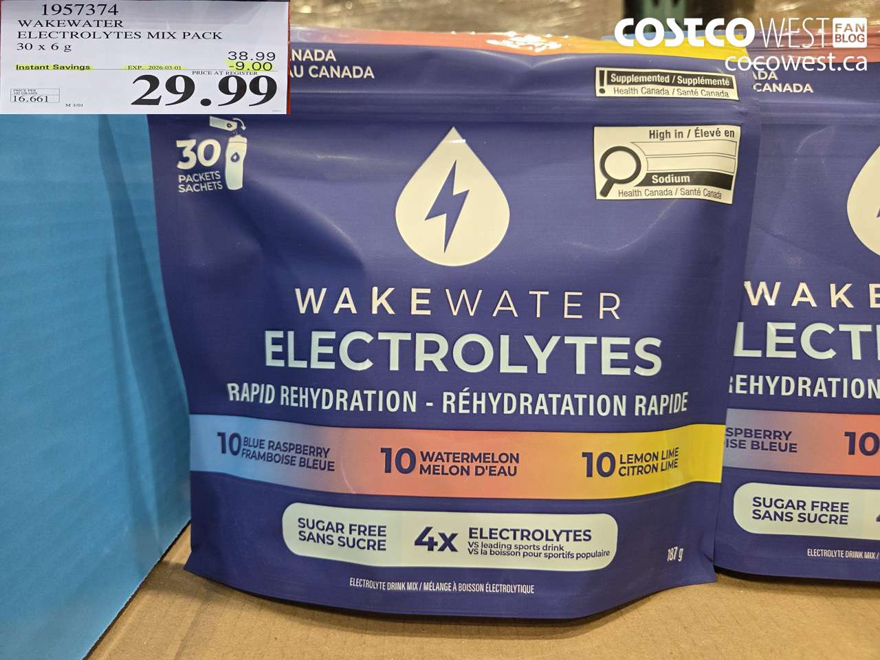 1957374 WAKEWATER ELECTROLYTES MIX PACK 30 X 6 G ($9.00 INSTANT SAVINGS EXPIRES ON 2026-03-01) $29.99