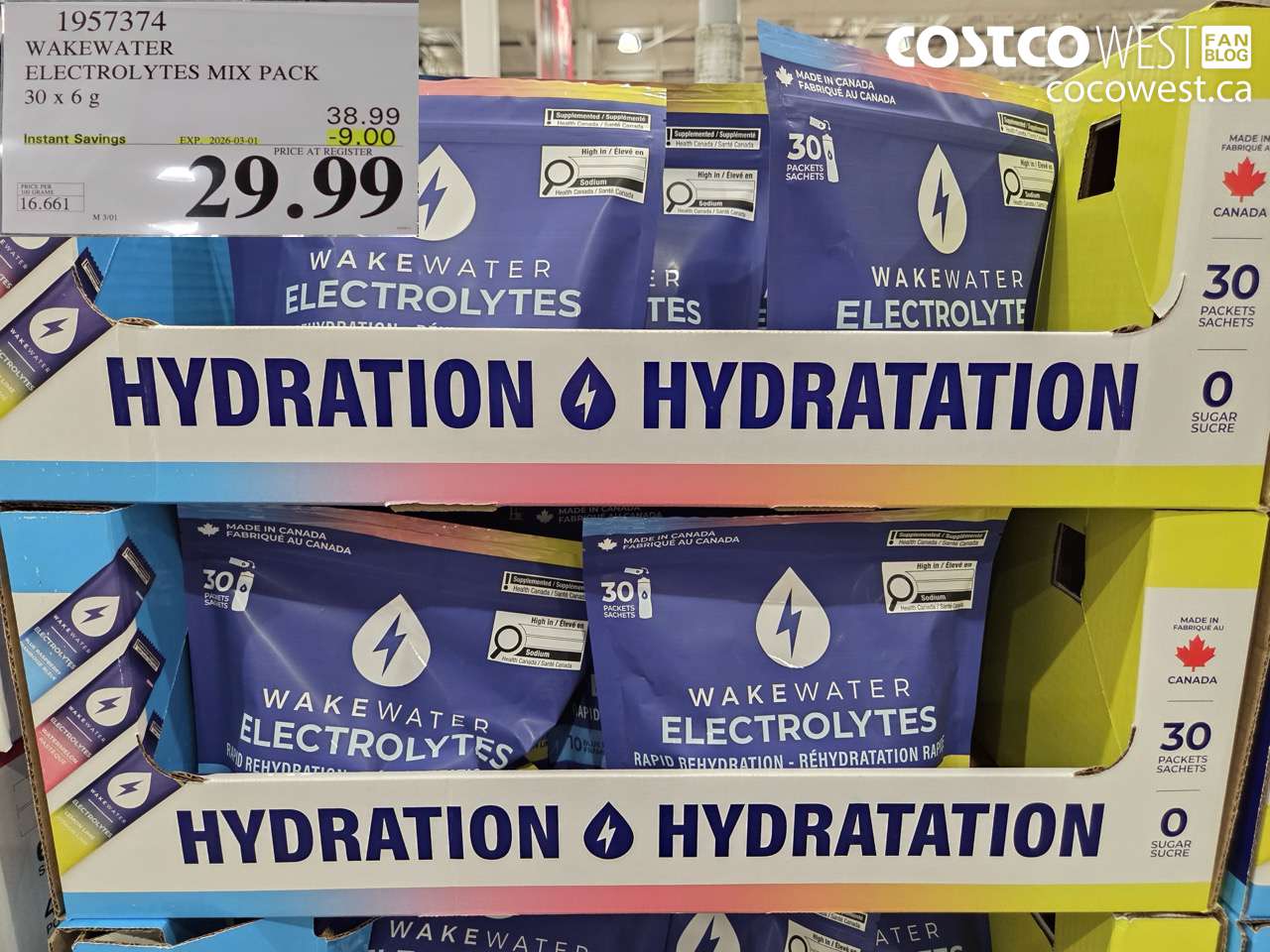 1957374 WAKEWATER ELECTROLYTES MIX PACK 30 X 6 G ($9.00 INSTANT SAVINGS EXPIRES ON 2026-03-01) $29.99