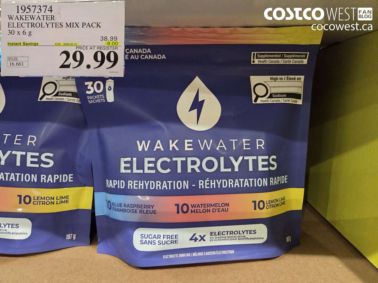 1957374 WAKEWATER ELECTROLYTES MIX PACK 30 x 6 g ($9.00 INSTANT SAVINGS EXPIRES ON 2026-02-12) $29.99