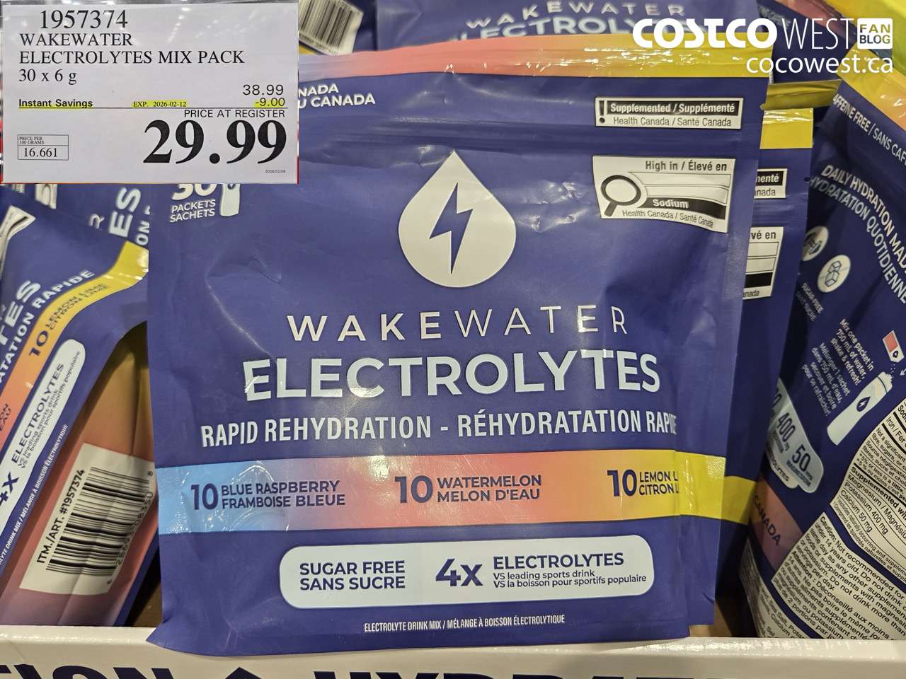 19537374 WAKEWATER ELECTROLYTES MIX PACK 30 x 6 g ($9.00 INSTANT SAVINGS EXPIRES ON 2026-02-12) $29.99