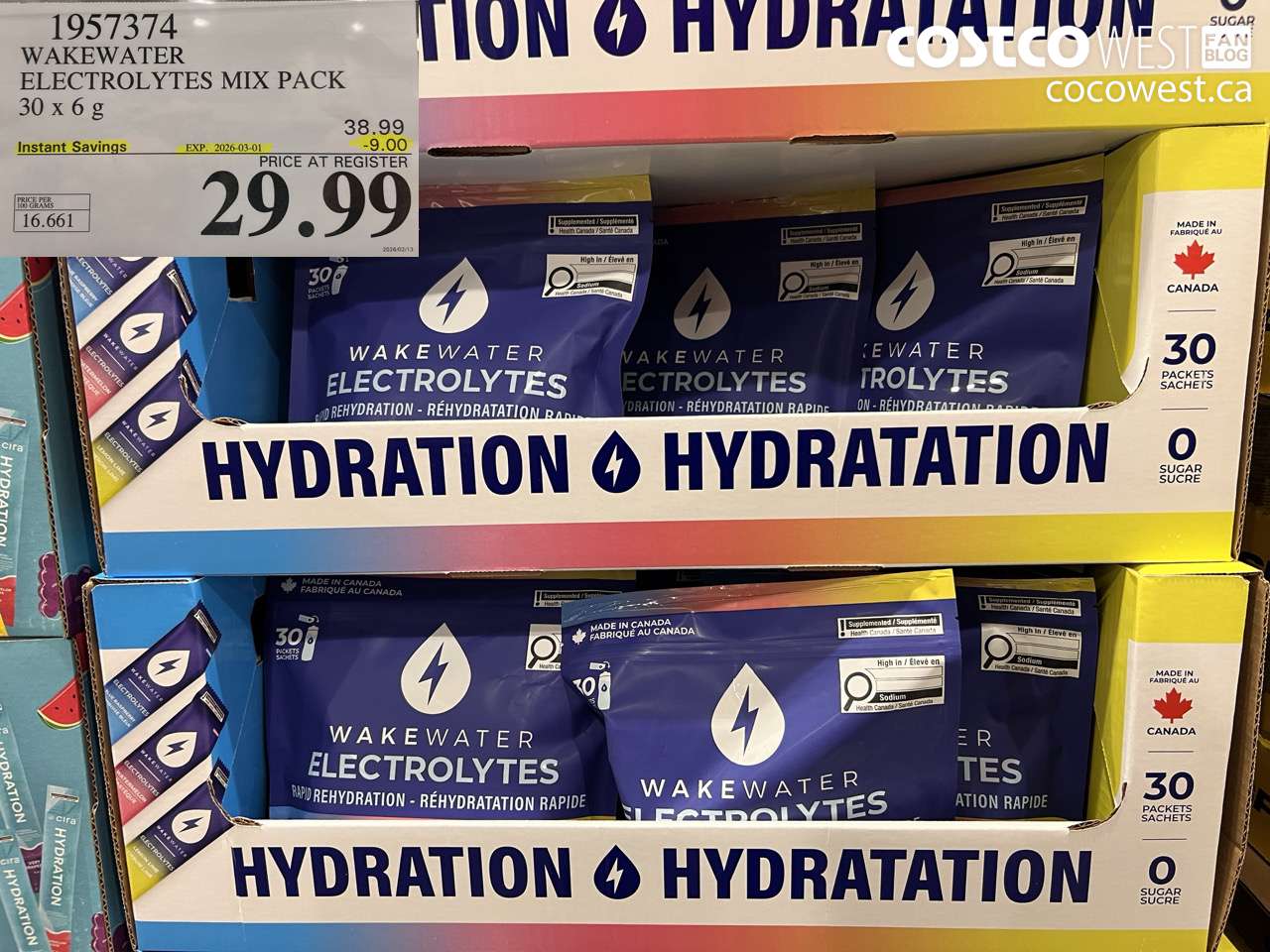 1957374 WAKEWATER ELECTROLYTES MIX PACK 30 x 6 g ($9.00 INSTANT SAVINGS EXPIRES ON 2026-03-01) $29.99