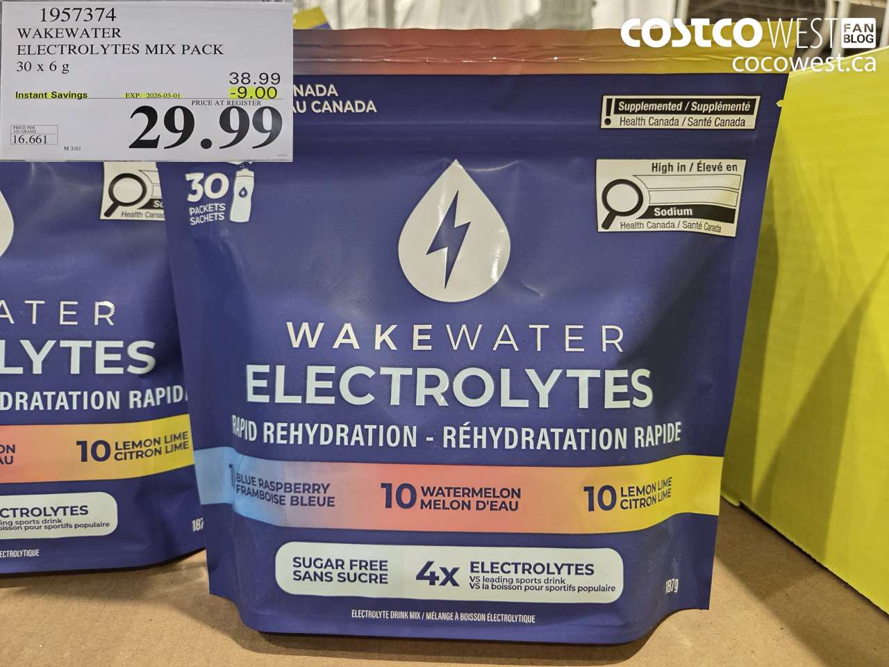 1957374 WAKEWATER ELECTROLYTES MIX PACK 30 x 6 g ($9.00 INSTANT SAVINGS EXPIRES ON 2026-03-01) $29.99