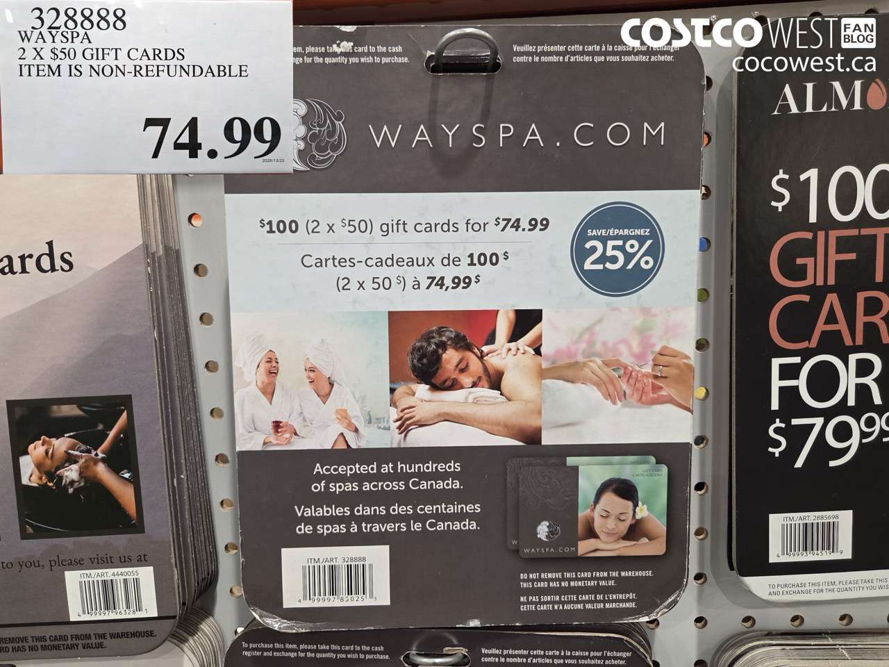 328888 WAYSPA 2 X $50 GIFT CARDS ITEM IS NON-REFUNDABLE $74.99
