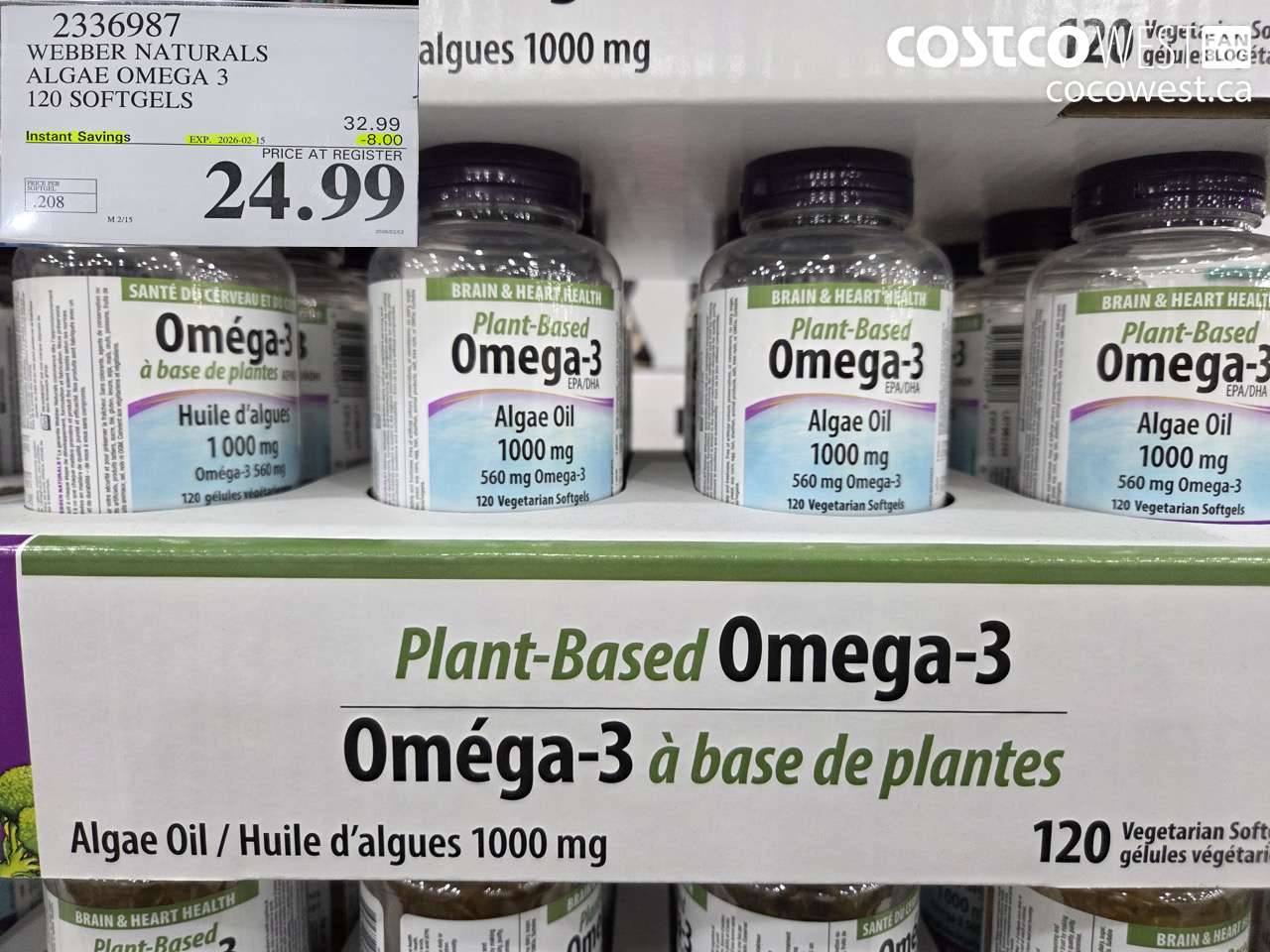 2336987 WEBBER NATURALS ALGAE OMEGA-3 560MG 120 SOFTGELS ($8.00 INSTANT SAVINGS EXPIRES ON 2026-02-15) $24.99