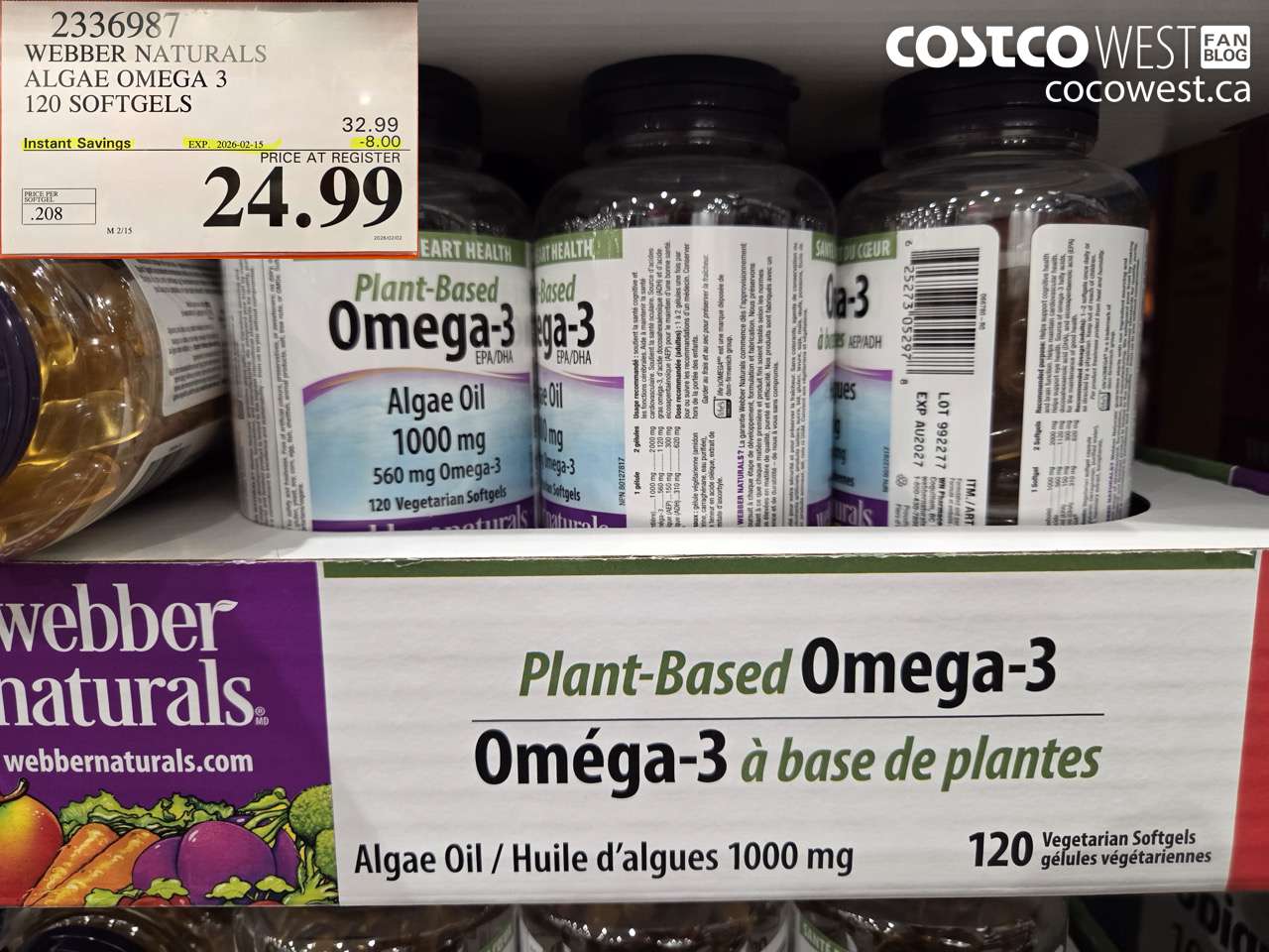 2336987 WEBBER NATURALS ALGAE OMEGA 3 120 SOFTGELS ($8.00 INSTANT SAVINGS EXPIRES ON 2026-02-15) $24.99