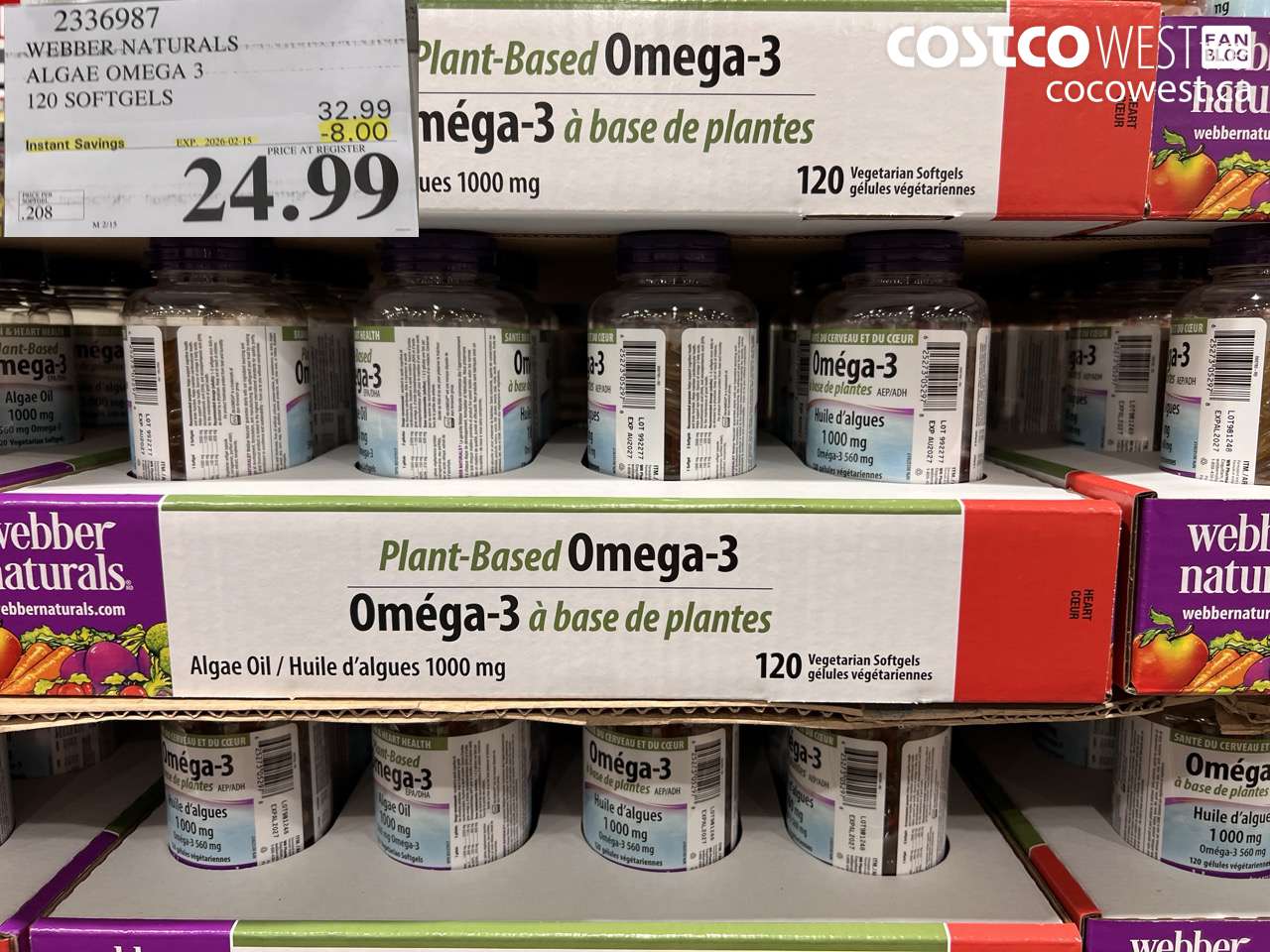 2336987 WEBBER NATURALS ALGAE OMEGA 3 120 SOFTGELS ($8.00 INSTANT SAVINGS EXPIRES ON 2026-02-15) $24.99