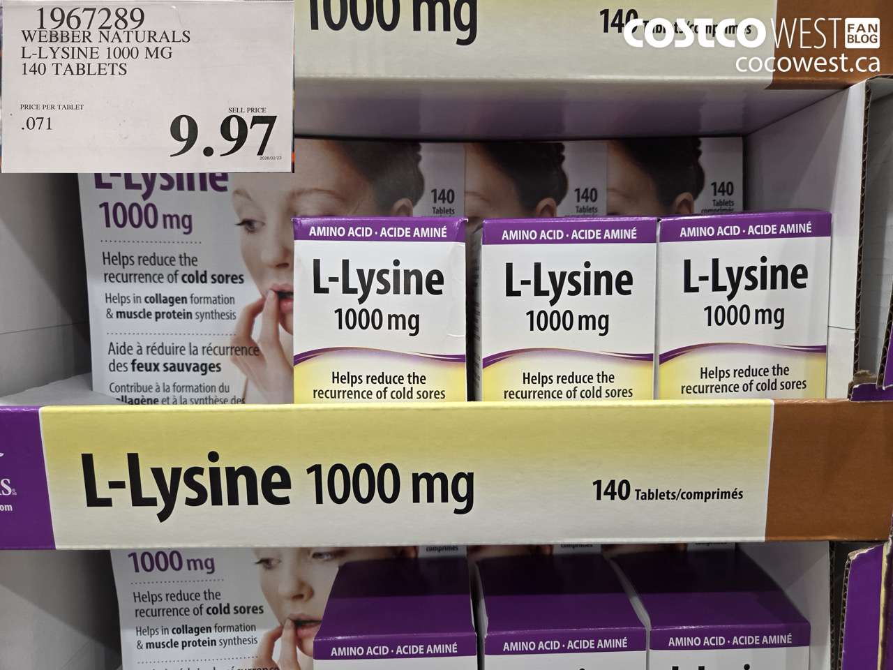 1967289 WEBBER NATURALS L-LYSINE 1000 MG 140 TABLETS $9.97