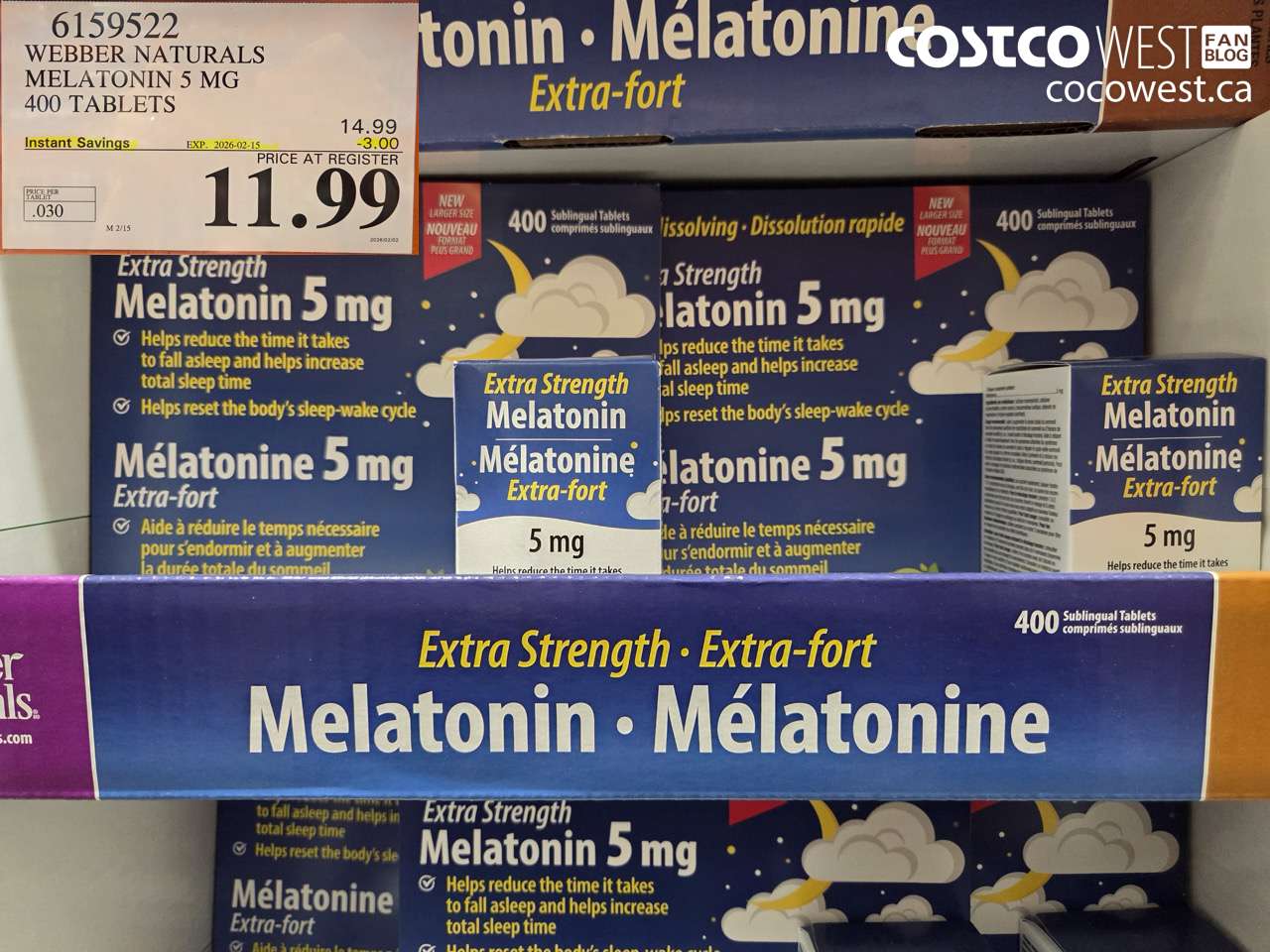 6159522 WEBBER NATURALS MELATONIN 5 MG 400 TABLETS ($3.00 INSTANT SAVINGS EXPIRES ON 2026-02-15) $11.99