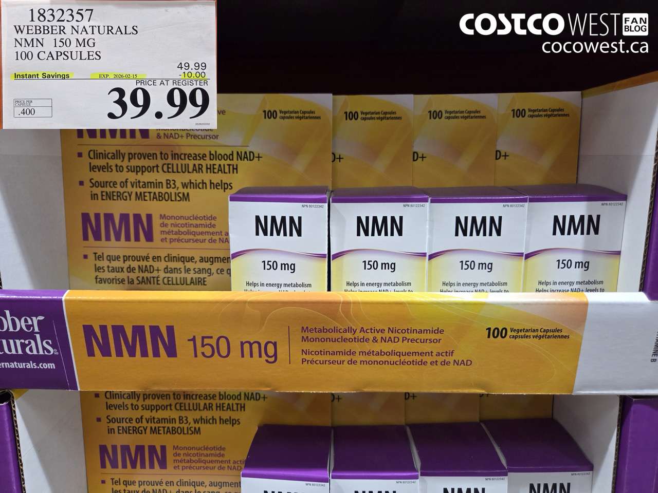 1832357 WEBBER NATURALS NMN 150 MG 100 CAPSULES ($10.00 INSTANT SAVINGS EXPIRES ON 2026-02-15) $39.99