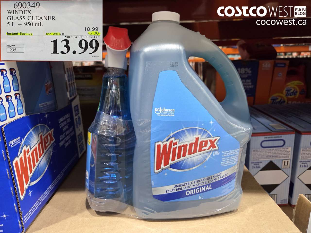 690349 WINDEX GLASS CLEANER 5L + 950ML ($5.00 INSTANT SAVINGS EXPIRES ON 2026-02-15) $13.99