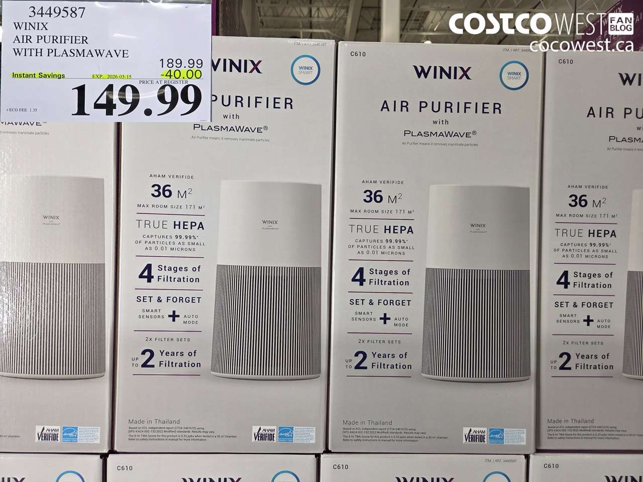 3449587 WINIX AIR PURIFIER WITH PLASMAWAVE ($40.00 INSTANT SAVINGS EXPIRES ON 2026-03-15) $149.99