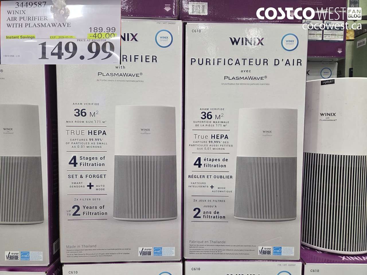3449587 WINIX AIR PURIFIER WITH PLASMAWAVE ($40.00 INSTANT SAVINGS EXPIRES ON 2026-03-15) $149.99