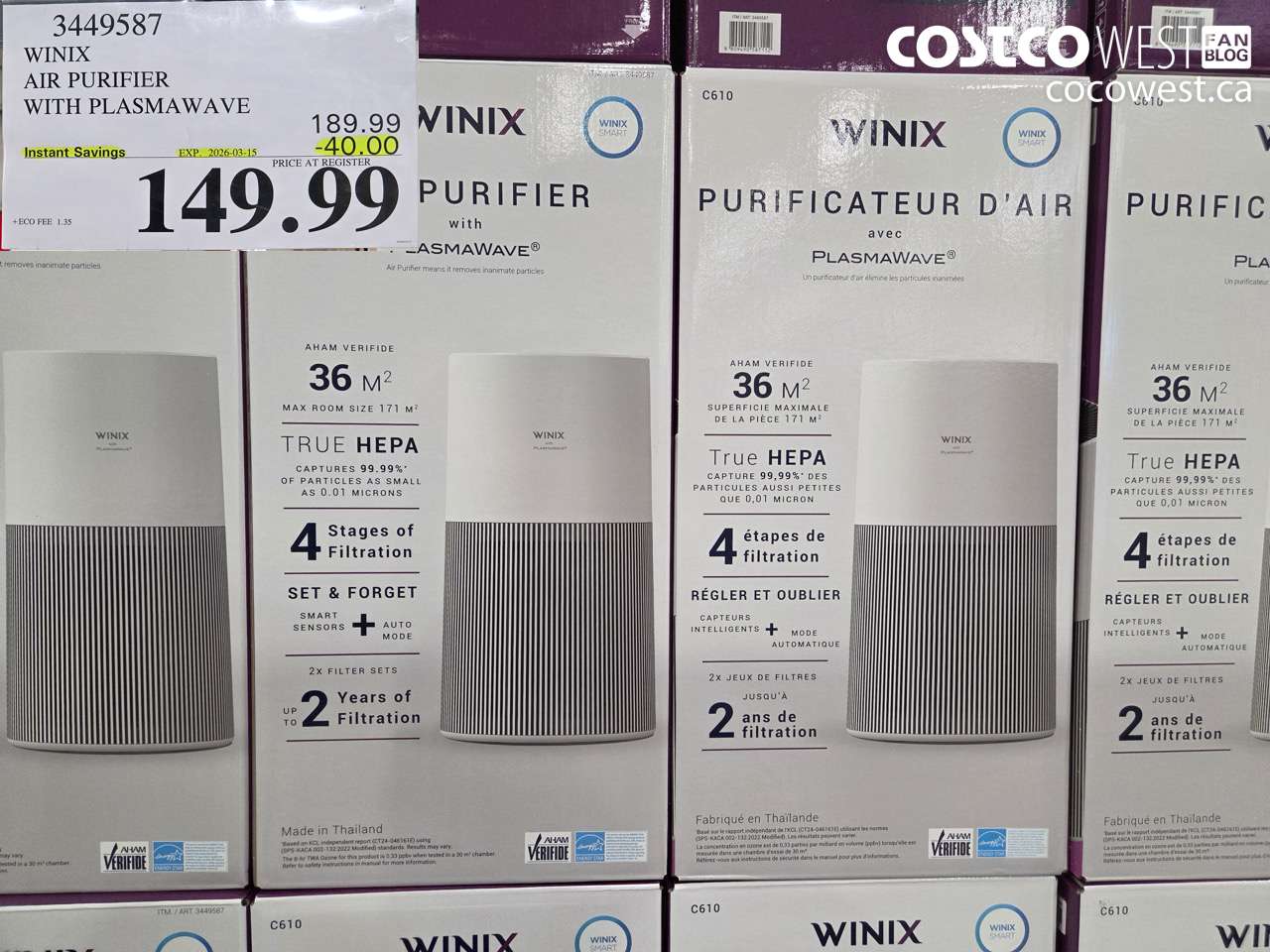 3449587 WINIX AIR PURIFIER WITH PLASMAWAVE ($40.00 INSTANT SAVINGS EXPIRES ON 2026-03-15) $149.99