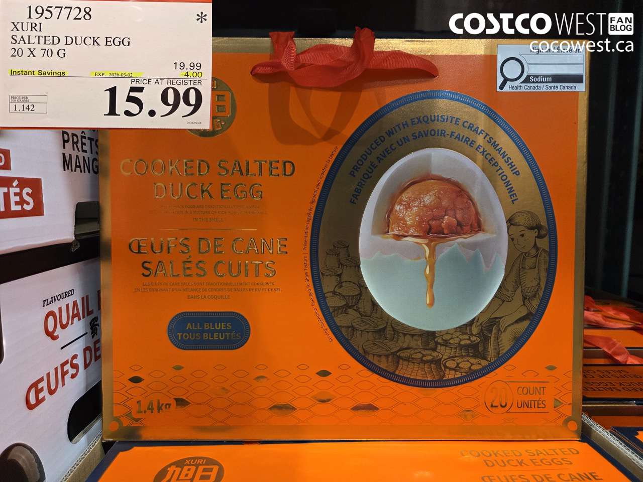 1957728 XURI SALTED DUCK EGG 20 X 70 G ($4.00 INSTANT SAVINGS EXPIRES ON 2026-03-02) $15.99