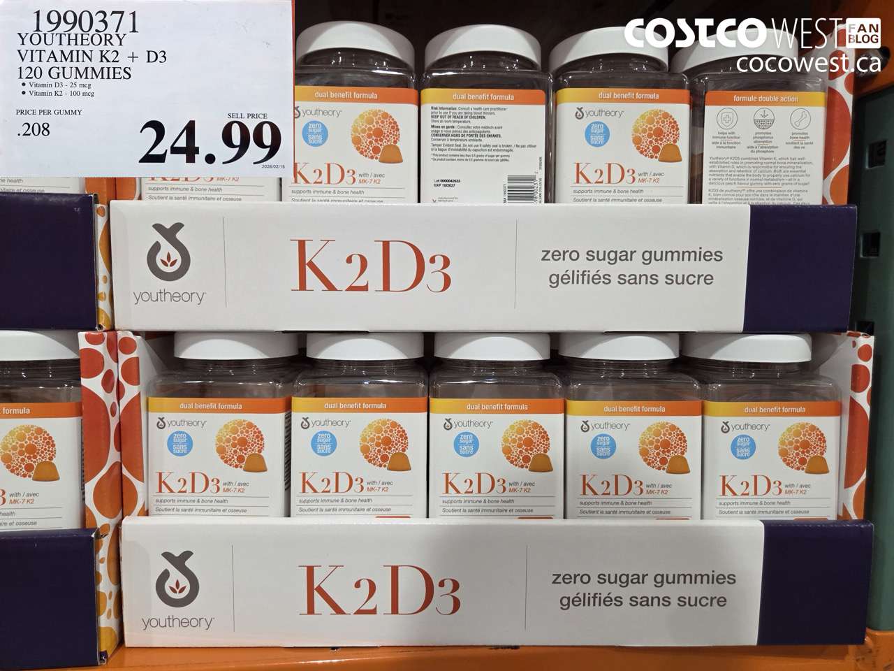 1990371 YOUTHEORY VITAMIN K2 + D3 120 GUMMIES $24.99