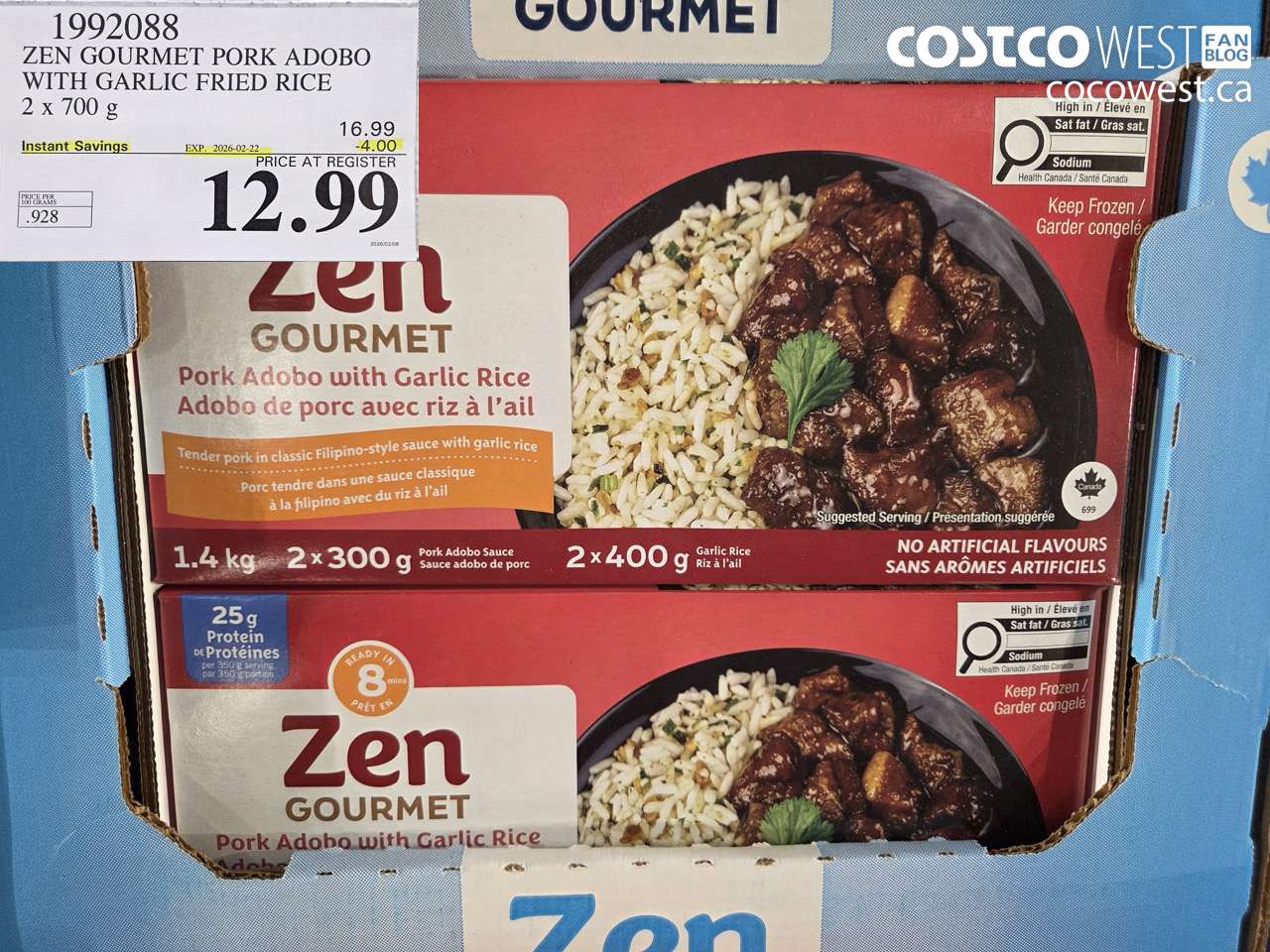 1992088 ZEN GOURMET PORK ADOBO WITH GARLIC FRIED RICE 2 x 700 g ($4.00 INSTANT SAVINGS EXPIRES ON 2026-02-22) $12.99