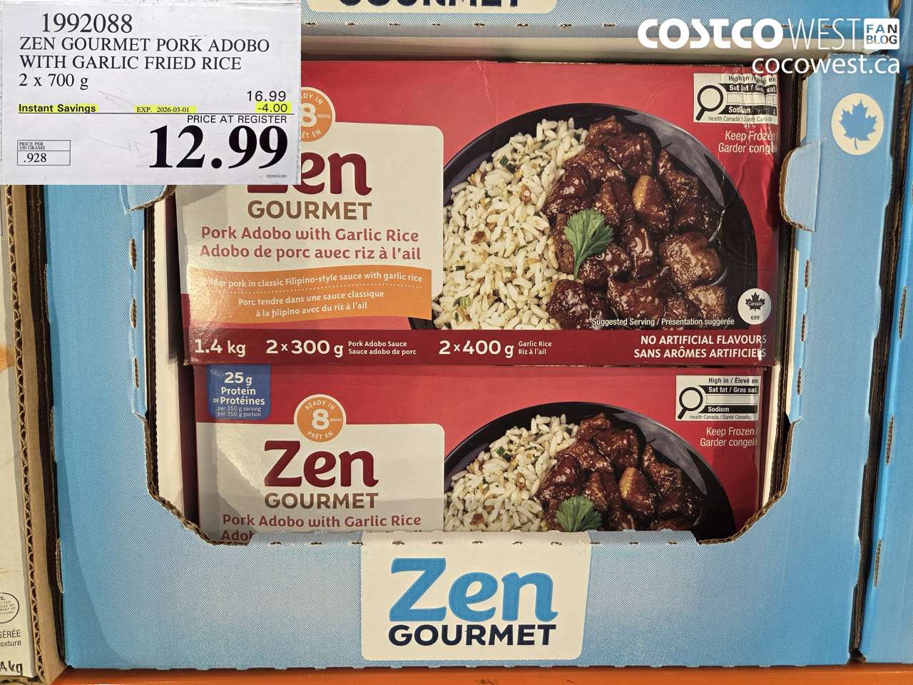 1992088 ZEN GOURMET PORK ADOBO WITH GARLIC FRIED RICE 2 x 700 g ($4.00 INSTANT SAVINGS EXPIRES ON 2026-03-01) $12.99