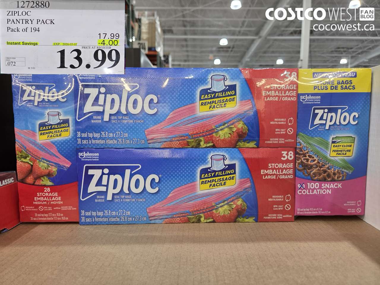 1272880 ZIPLOC PANTRY PACK PACK OF 194 ($4.00 INSTANT SAVINGS EXPIRES ON 2026-03-01) $13.99