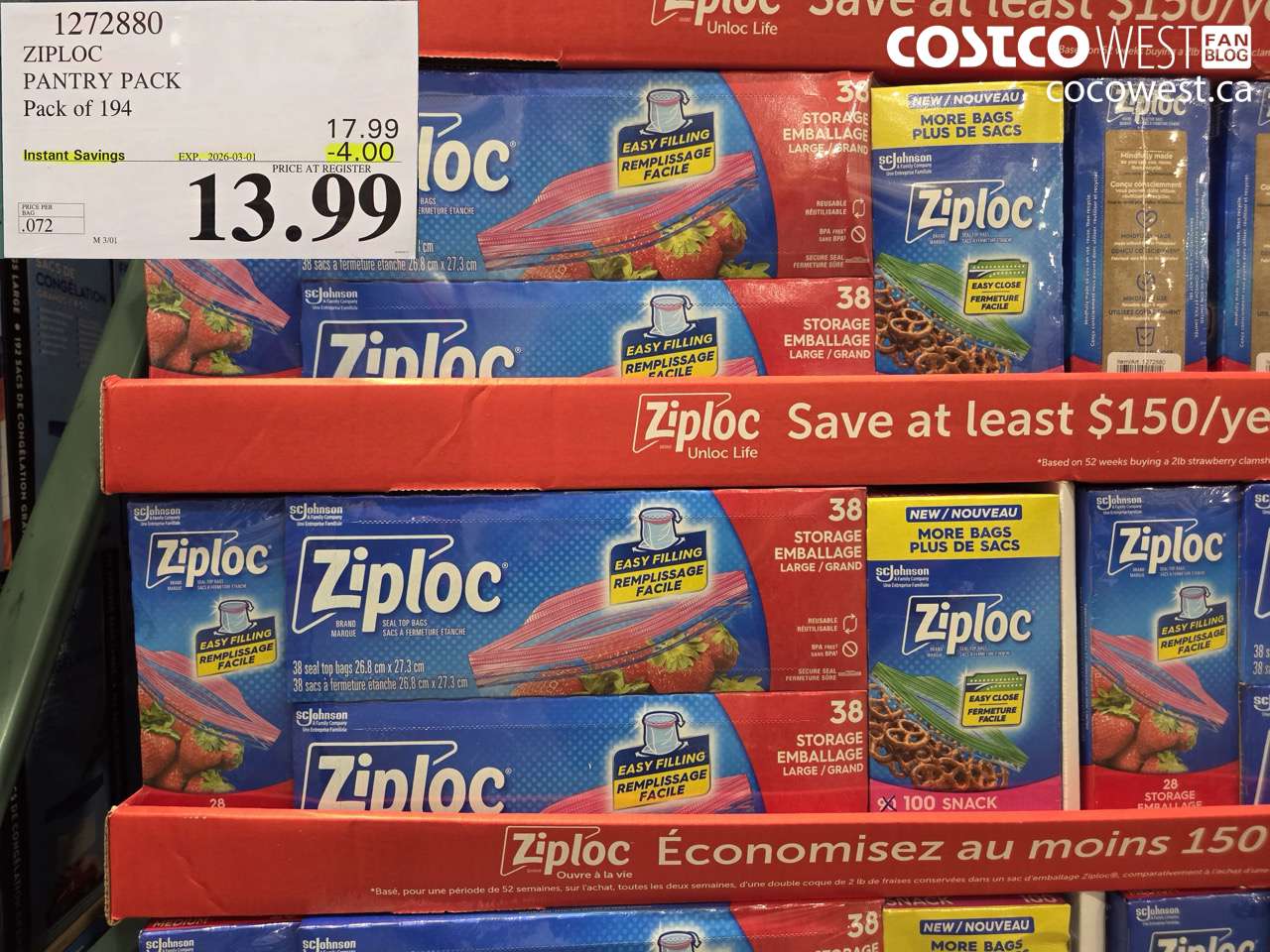 1272880 ZIPLOC PANTRY PACK PACK OF 194 ($4.00 INSTANT SAVINGS EXPIRES ON 2026-03-01) $13.99