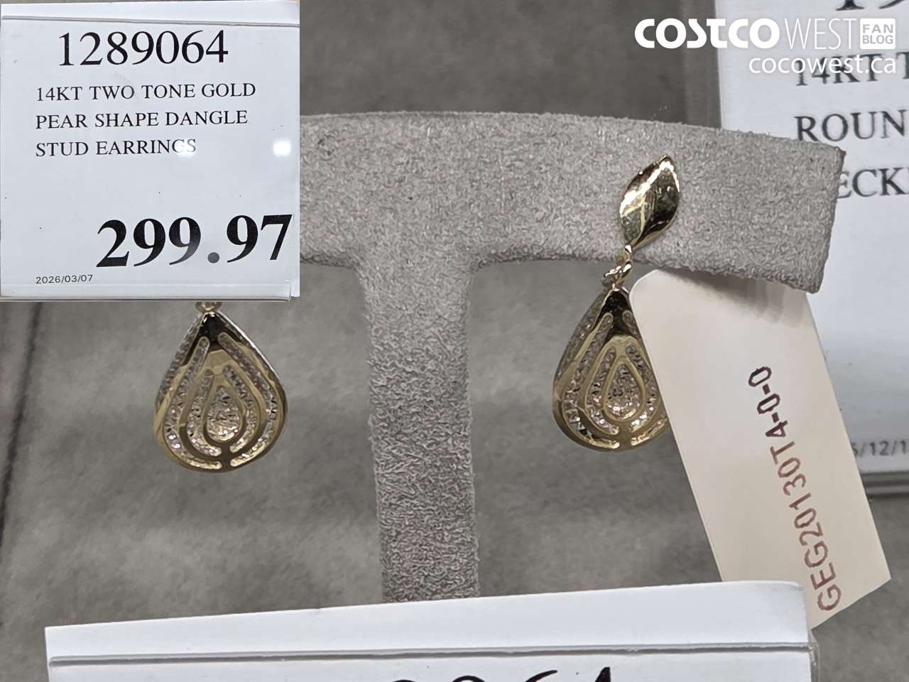 1289064 14KT TWO TONE GOLD PEAR SHAPE DANGLE STUD EARRINGS $299.97