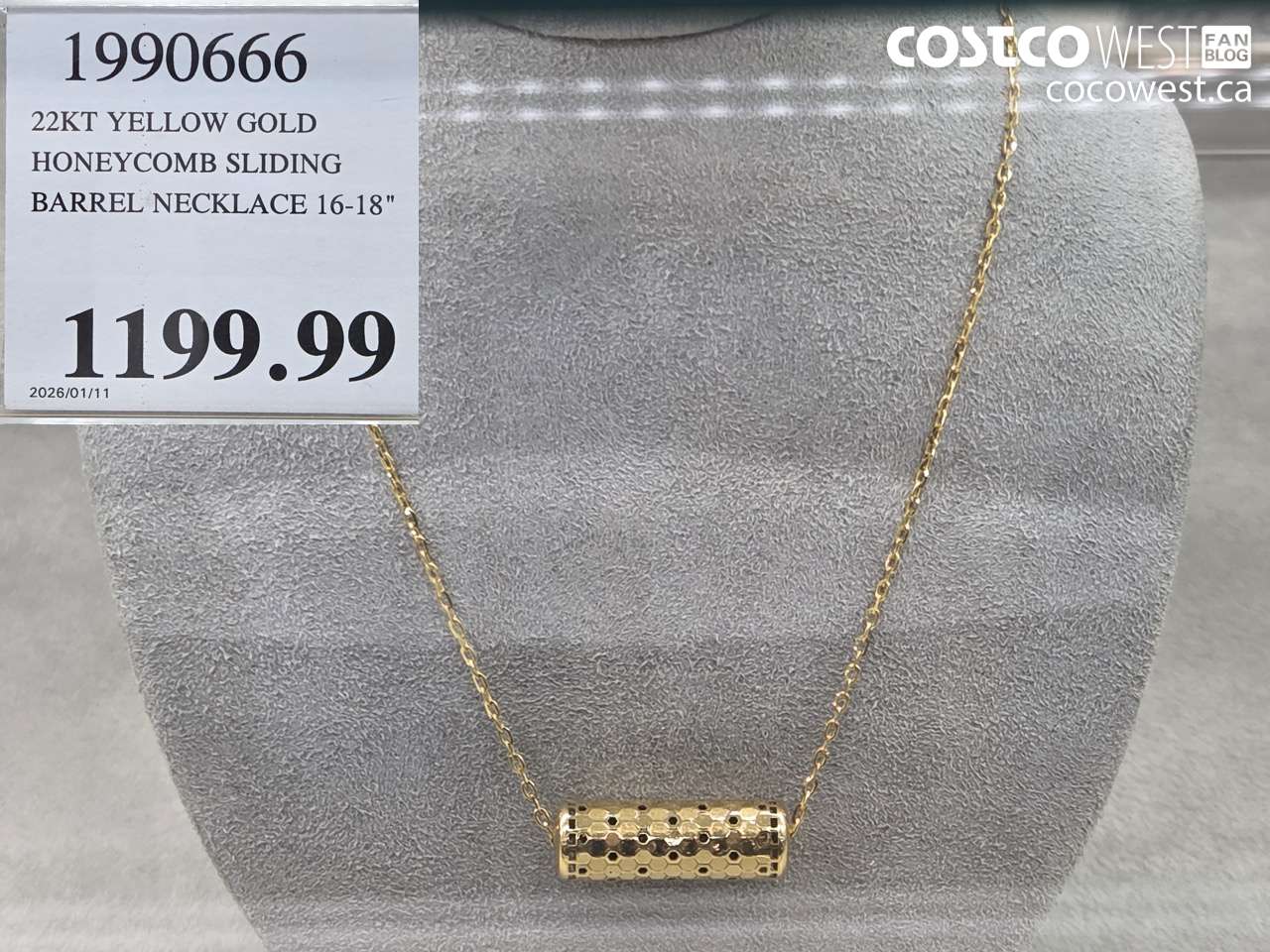 1990666 22KT YELLOW GOLD HONEYCOMB SLIDING BARREL NECKLACE 16-18