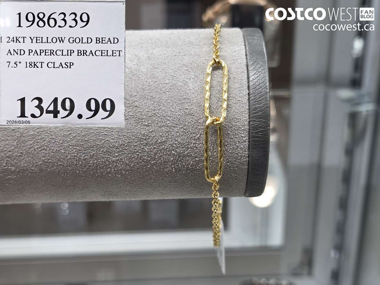 1986339 24KT YELLOW GOLD BEAD AND PAPERCLIP BRACELET 7.5