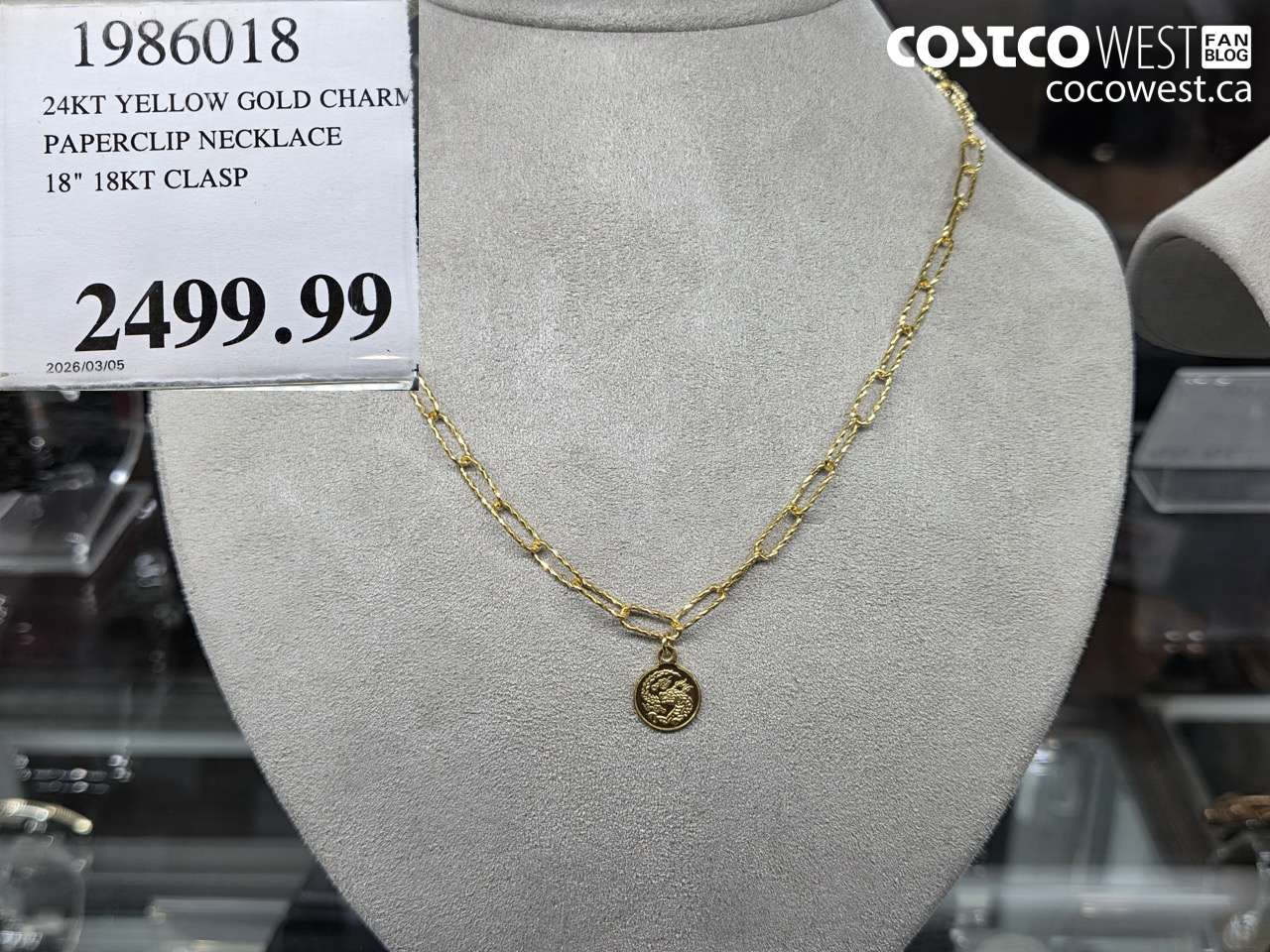 1986018 24KT YELLOW GOLD CHARM PAPERCLIP NECKLACE 18 INCH 18KT CLASP $2499.99