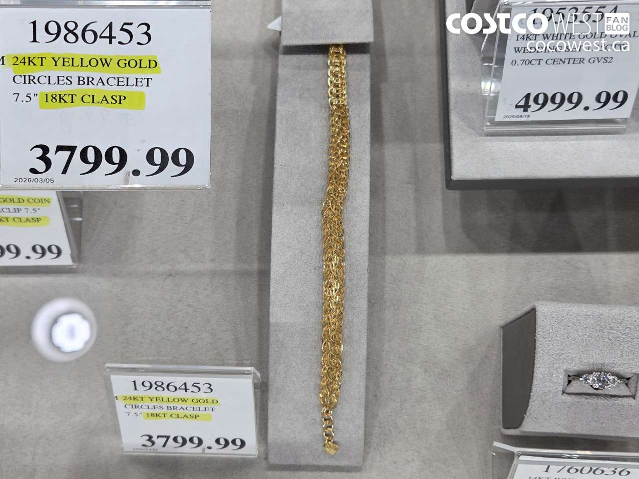 1986453 24KT YELLOW GOLD CIRCLES BRACELET 7.5 INCH 18KT CLASP $3799.99