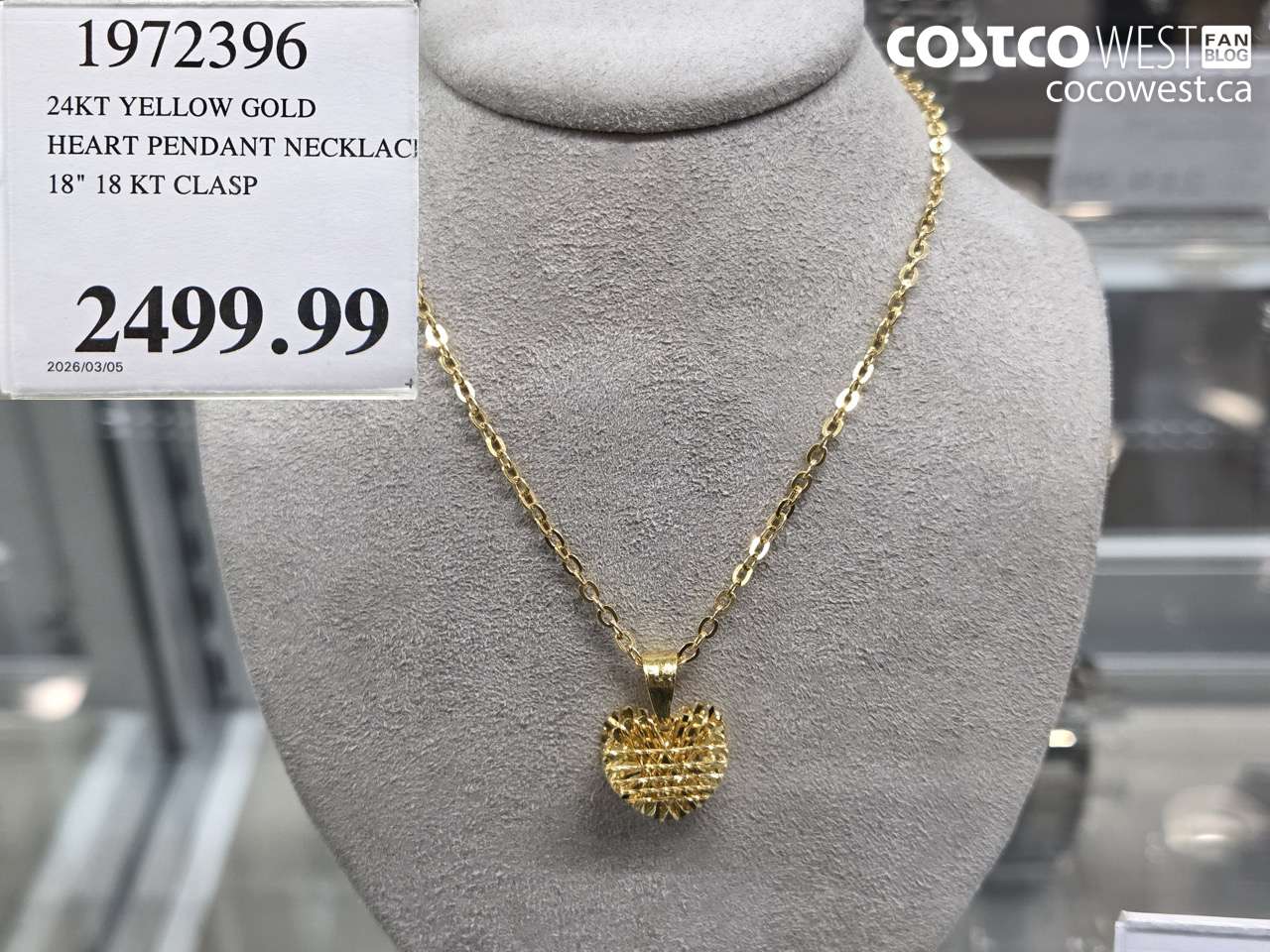 1972396 24KT YELLOW GOLD HEART PENDANT NECKLACE 18