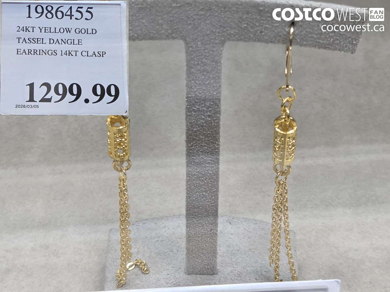 1986455 24KT YELLOW GOLD TASSEL DANGLE EARRINGS 14KT CLASP $1299.99