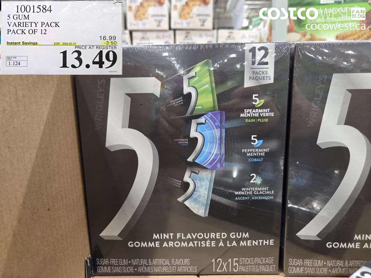 1001584 5 GUM VARIETY PACK PACK OF 12 ($3.50 INSTANT SAVINGS EXPIRES ON 2026-03-15) $13.49