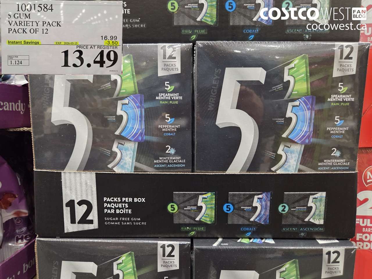 1001584 5 GUM VARIETY PACK PACK OF 12 ($3.50 INSTANT SAVINGS EXPIRES ON 2026-03-15) $13.49