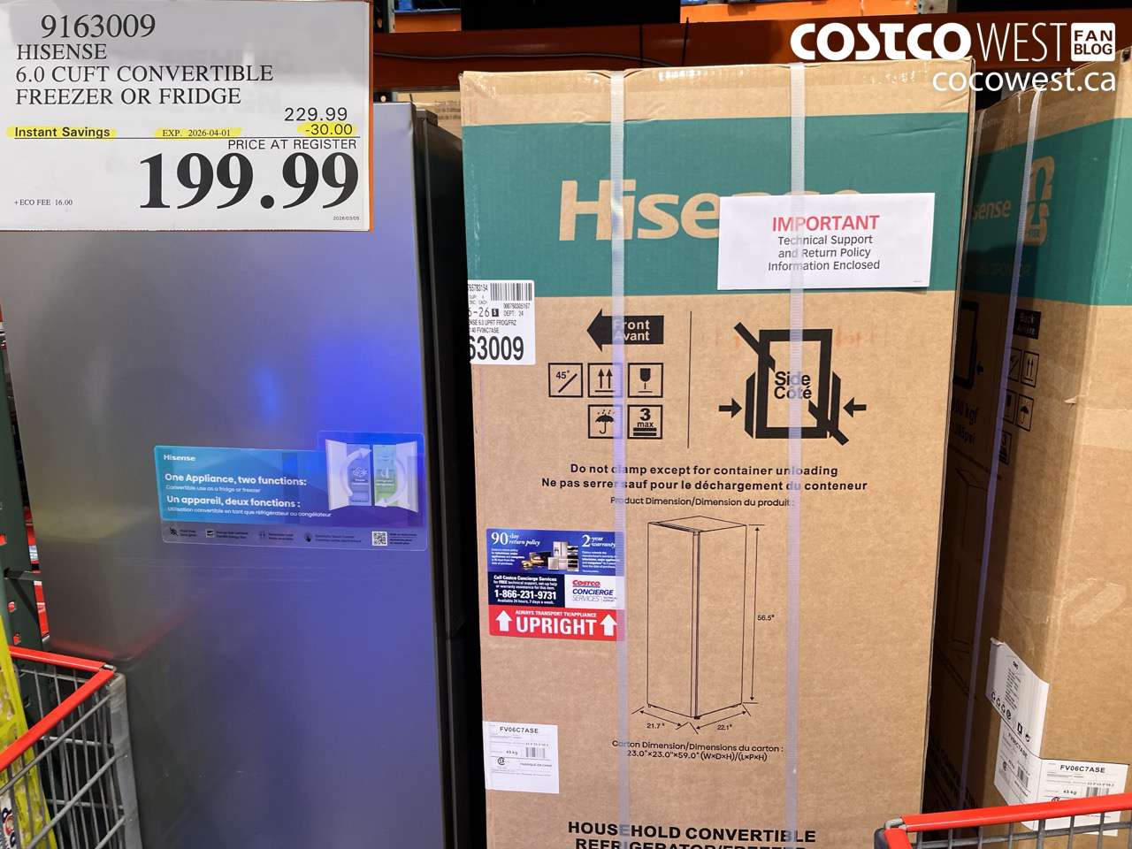 9163009 6.0 CUFT CONVERTIBLE FREEZER OR FRIDGE ($30.00 INSTANT SAVINGS EXPIRES ON 2026-04-01) $199.99