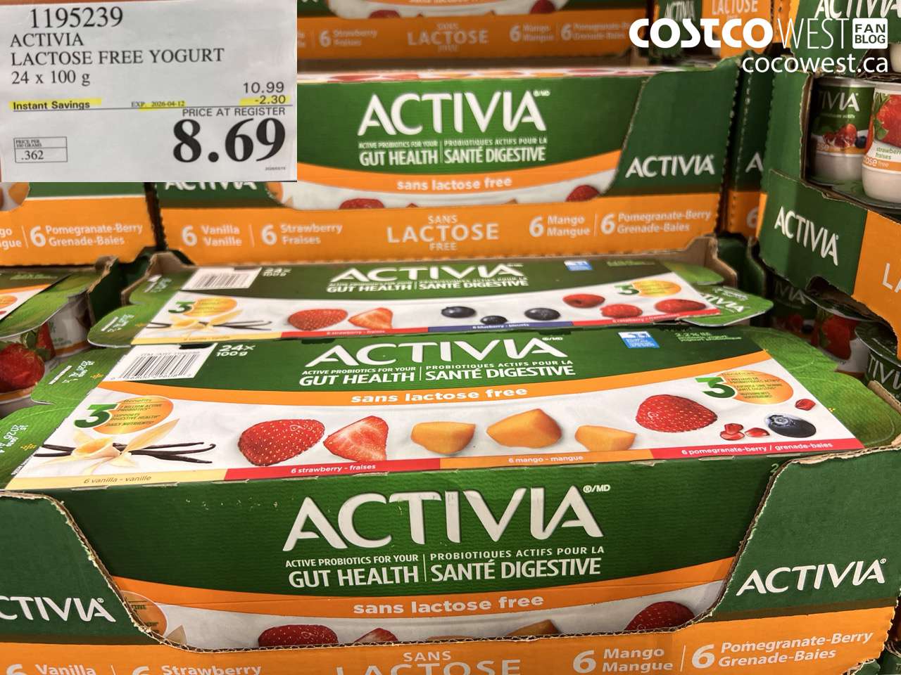 1195239 ACTIVIA LACTOSE FREE YOGURT 24 X 100 G ($2.30 INSTANT SAVINGS EXPIRES ON 2026-04-12) $8.69
