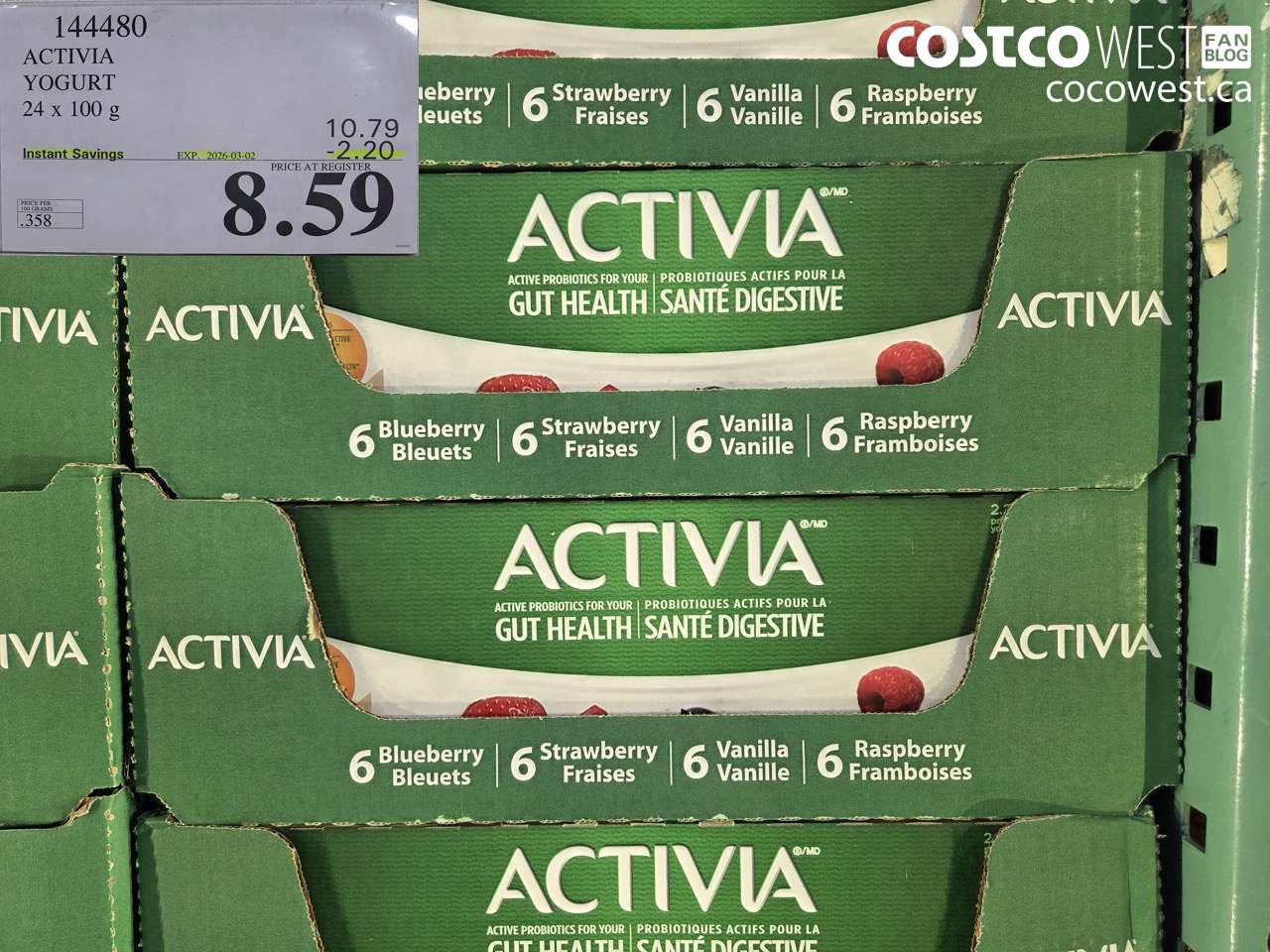 144480 ACTIVIA YOGURT 24 X 100G ($2.20 INSTANT SAVINGS EXPIRES ON 2026-03-02) $8.59