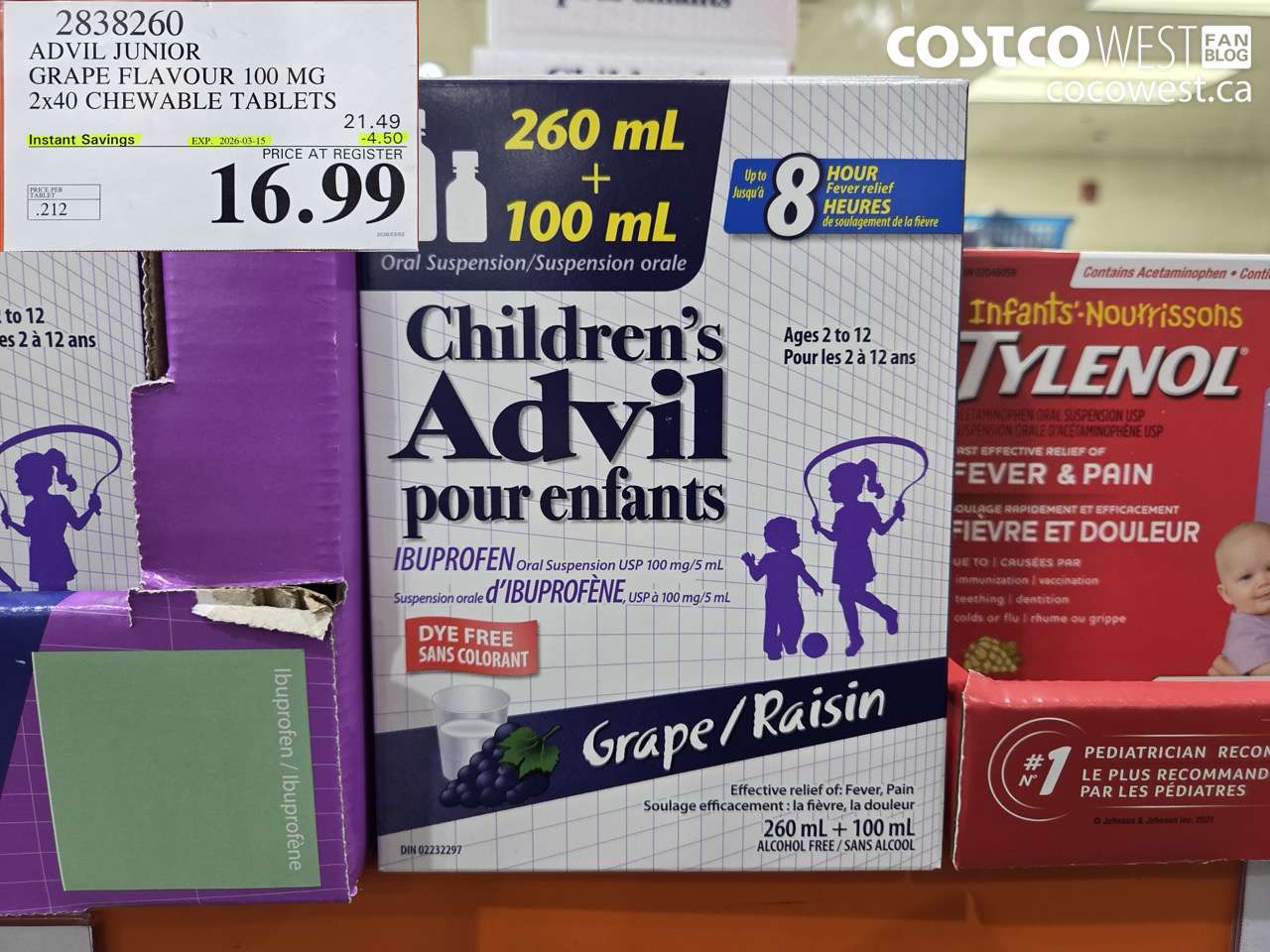 2838260 ADVIL JUNIOR GRAPE FLAVOUR 100 MG 2X40 CHEWABLE TABLETS ($4.50 INSTANT SAVINGS EXPIRES ON 2026-03-15) $16.99
