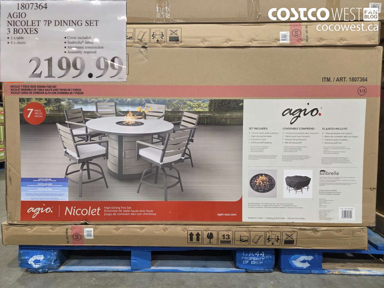 1807364 AGIO NICOL ET 7P DINING SET 3 BOXES $2199.99