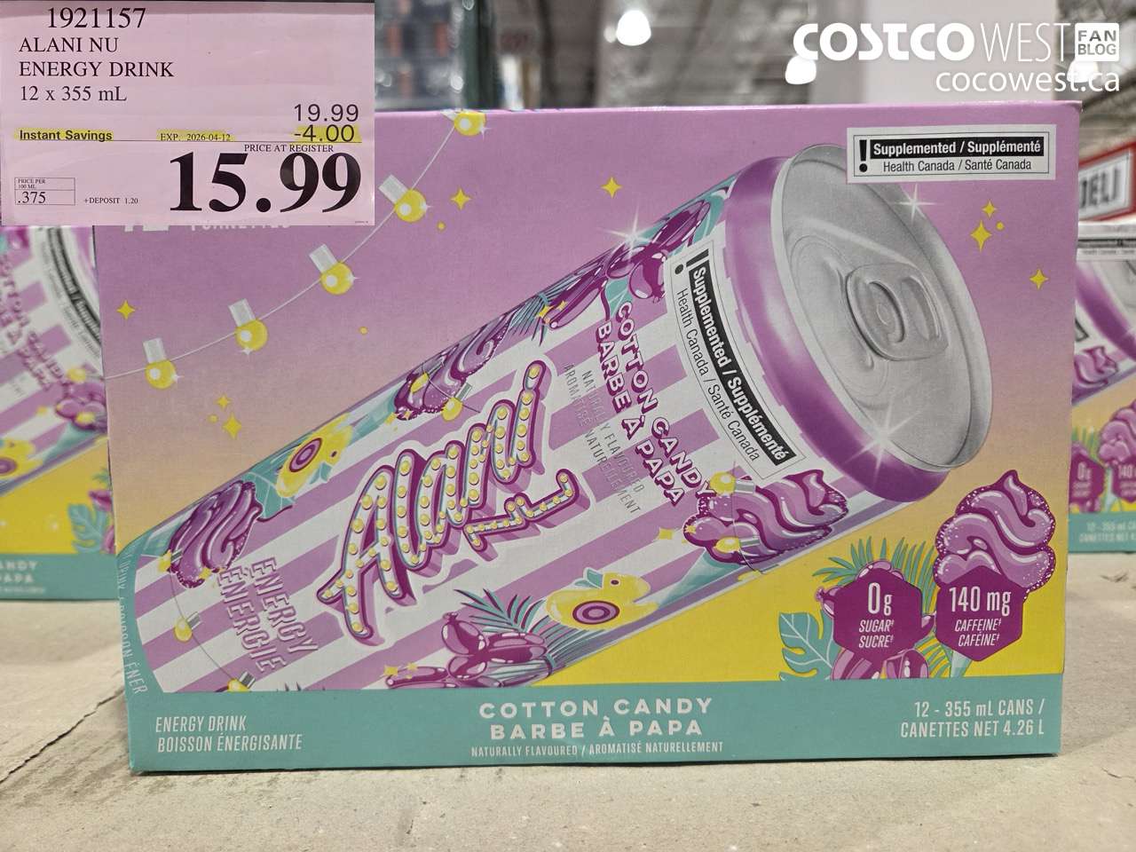 1921157 ALANI NU ENERGY DRINK 12 X 355 ML ($4.00 INSTANT SAVINGS EXPIRES ON 2026-04-12) $15.99