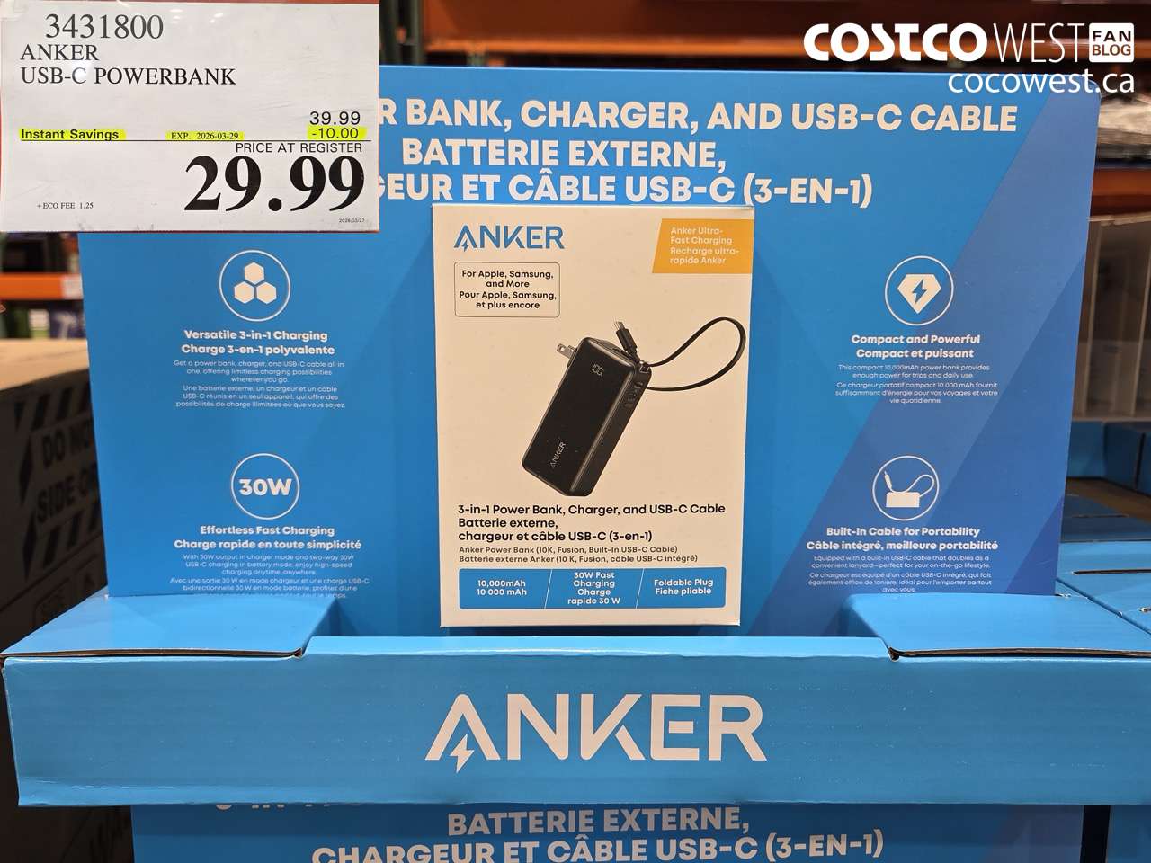 3431800 ANKER USB-C POWERBANK ($10.00 INSTANT SAVINGS EXPIRES ON 2026-03-29) $29.99