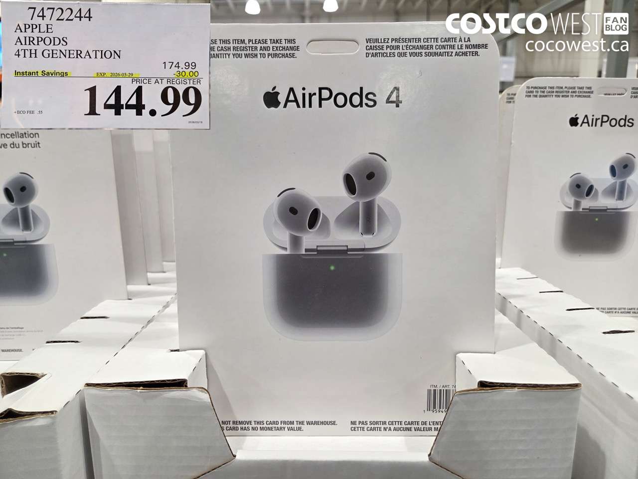 7472244 APPLE AIRPODS 4TH GENERATION ($30.00 INSTANT SAVINGS EXPIRES ON 2026-03-29) $144.99