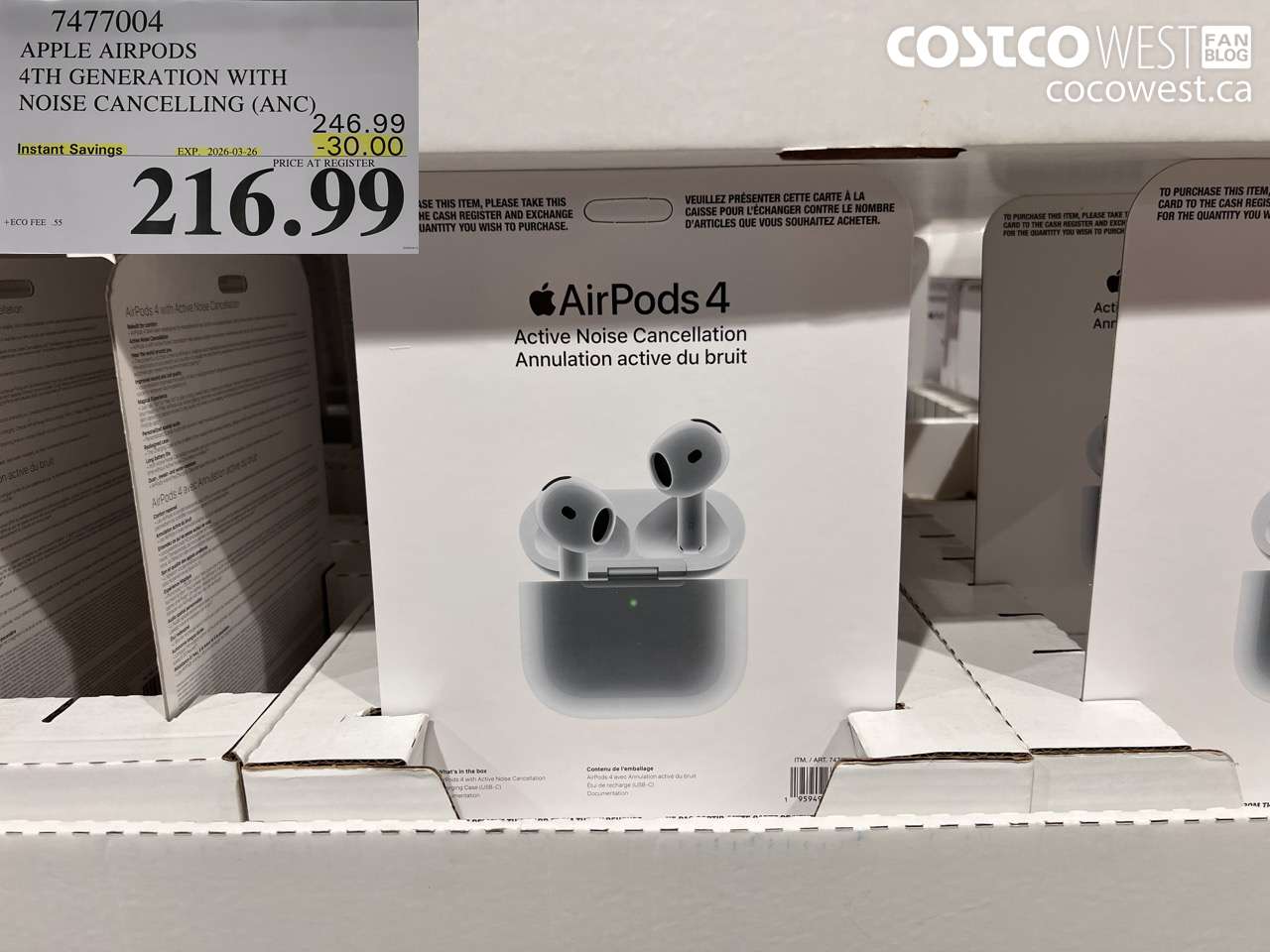 7477004 APPLE AIRPODS 4TH GENERATION WITH NOISE CANCELLING (ANC) ($30.00 INSTANT SAVINGS EXPIRES ON 2026-03-26) $216.99