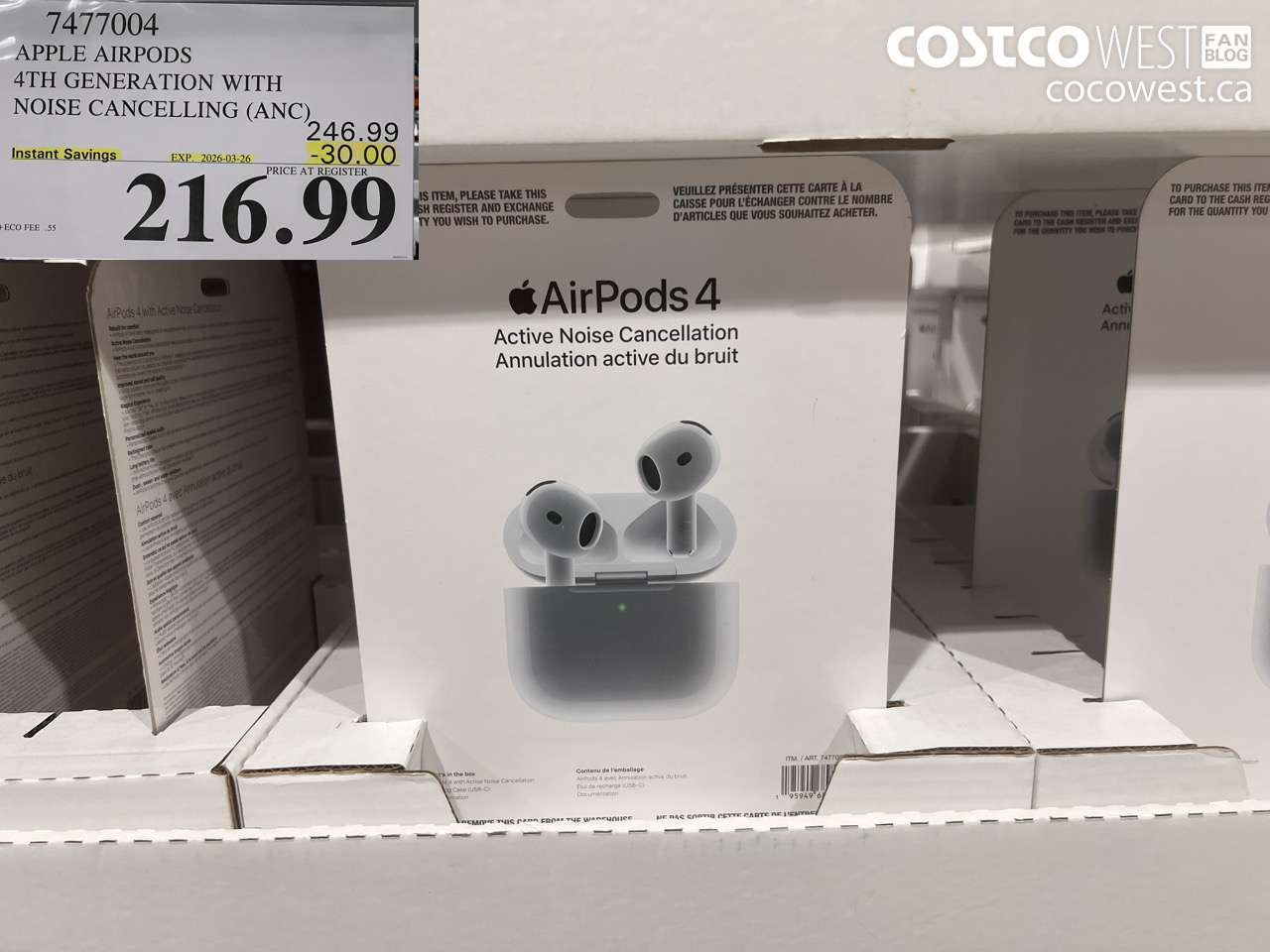 7477004 APPLE AIRPODS 4TH GENERATION WITH NOISE CANCELLING (ANC) ($30.00 INSTANT SAVINGS EXPIRES ON 2026-03-26) $216.99