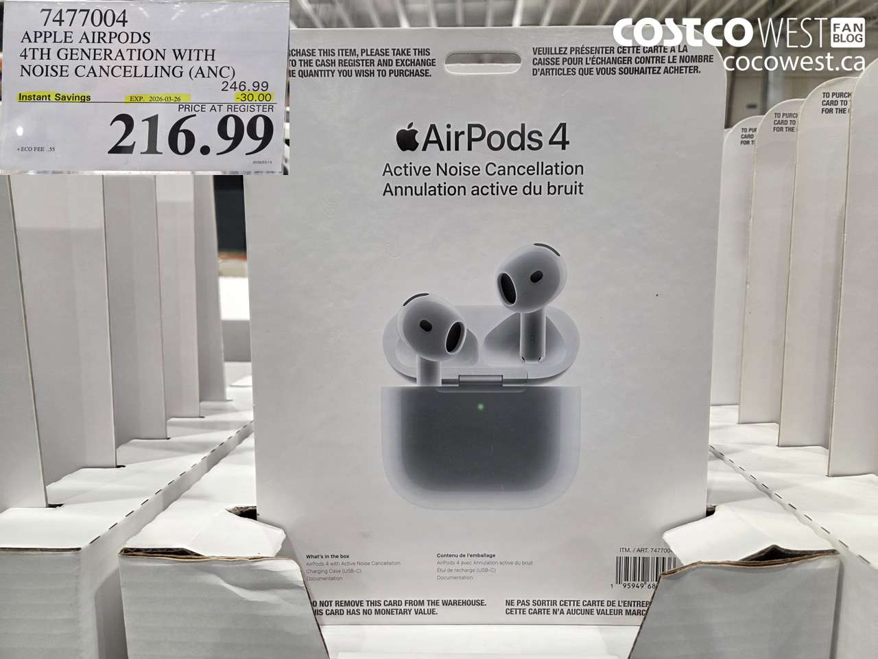 7477004 APPLE AIRPODS 4TH GENERATION WITH NOISE CANCELLING (ANC) ($30.00 INSTANT SAVINGS EXPIRES ON 2026-03-26) $216.99