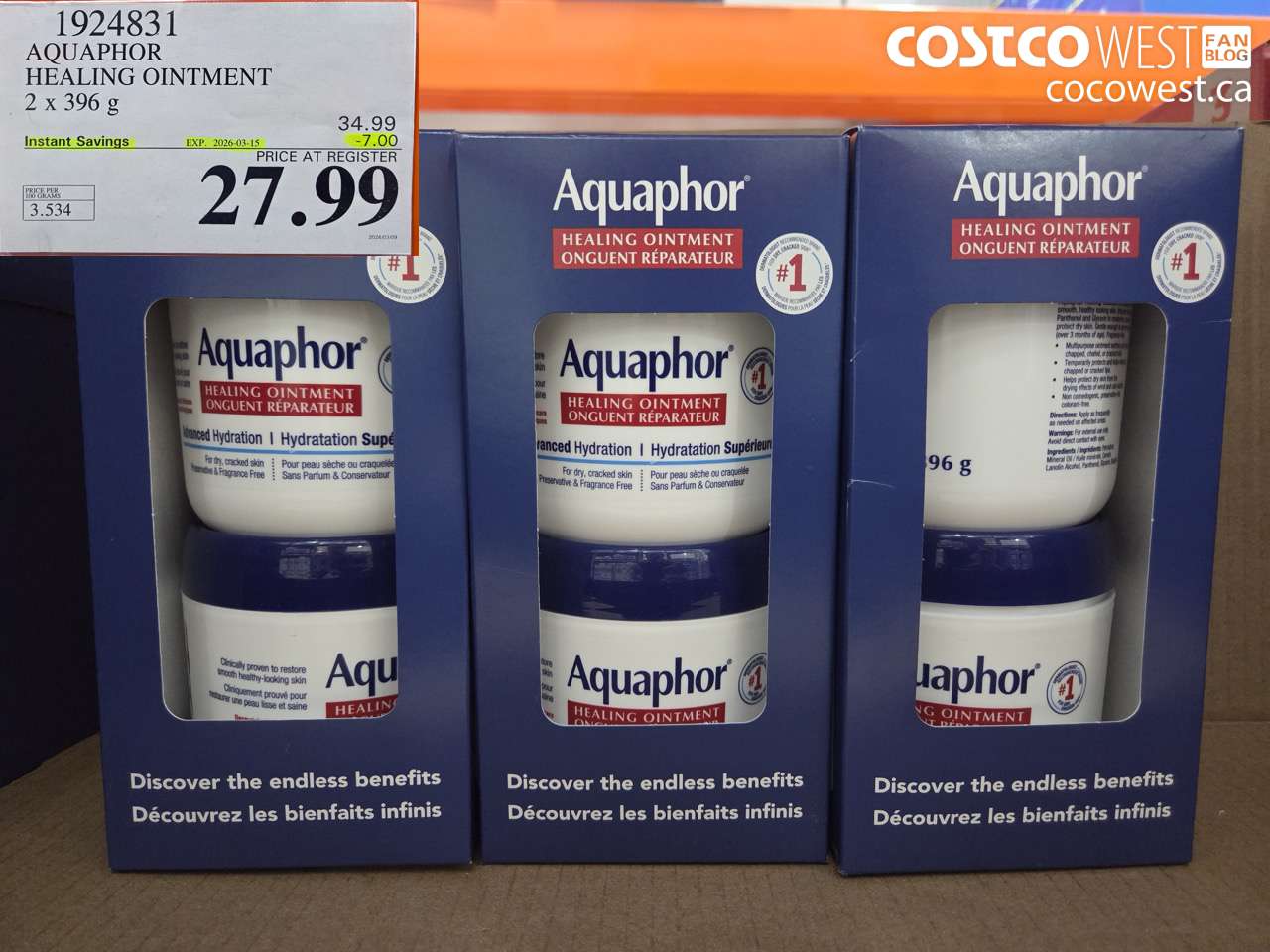 1924831 AQUAPHOR HEALING OINTMENT 2 X 396G ($7.00 INSTANT SAVINGS EXPIRES ON 2026-03-15) $27.99