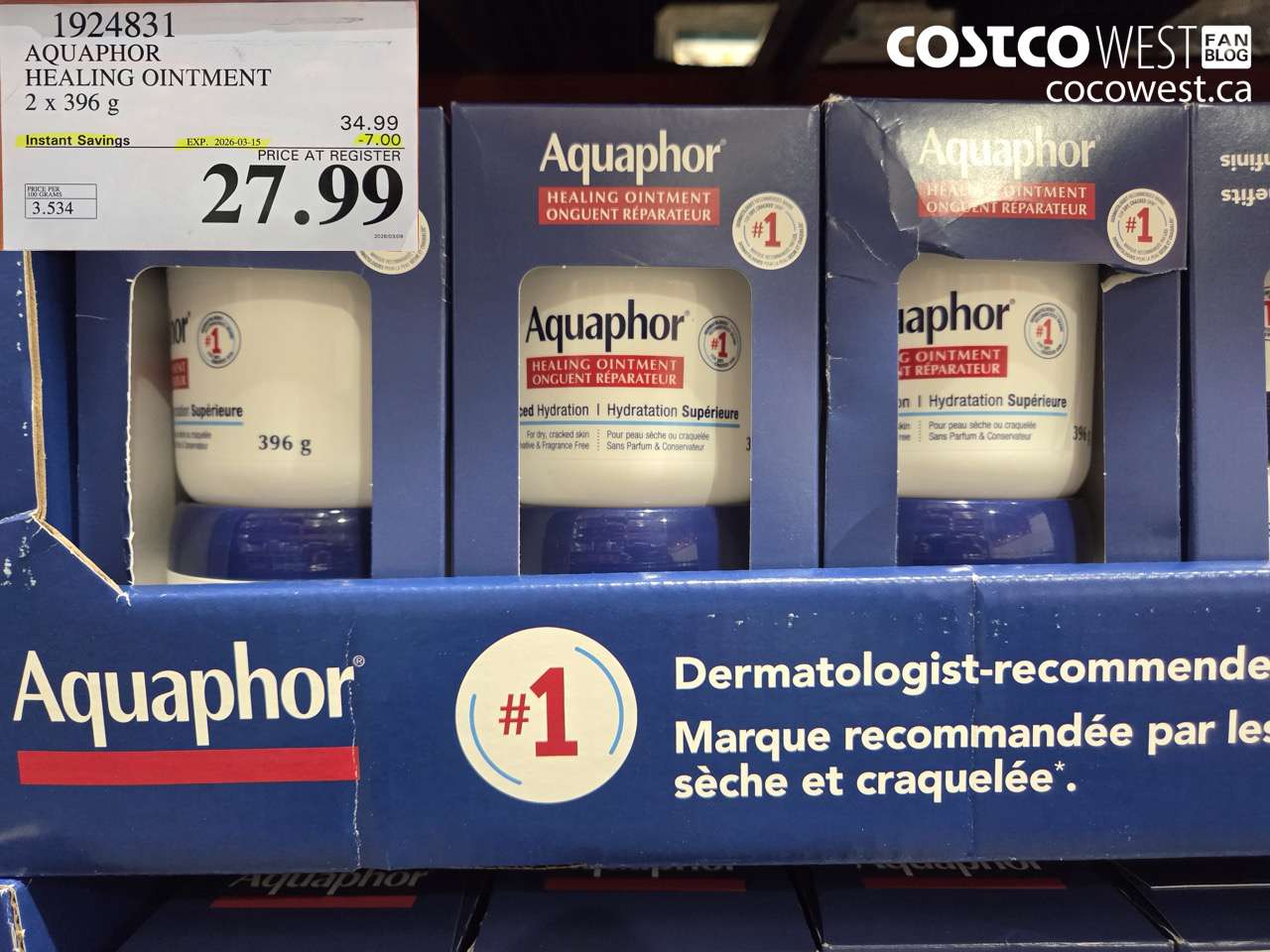 1924831 AQUAPHOR HEALING OINTMENT 2 X 396 G ($7.00 INSTANT SAVINGS EXPIRES ON 2026-03-15) $27.99