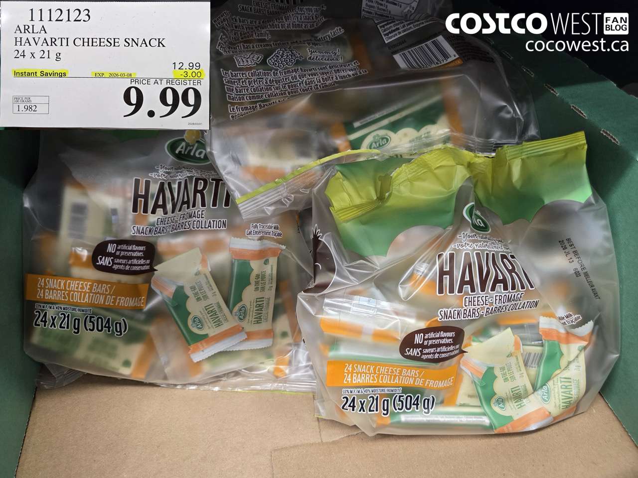 1112123 ARLA HAVARTI CHEESE SNACK 24 X 21G ($3.00 INSTANT SAVINGS EXPIRES ON 2026-03-08) $9.99