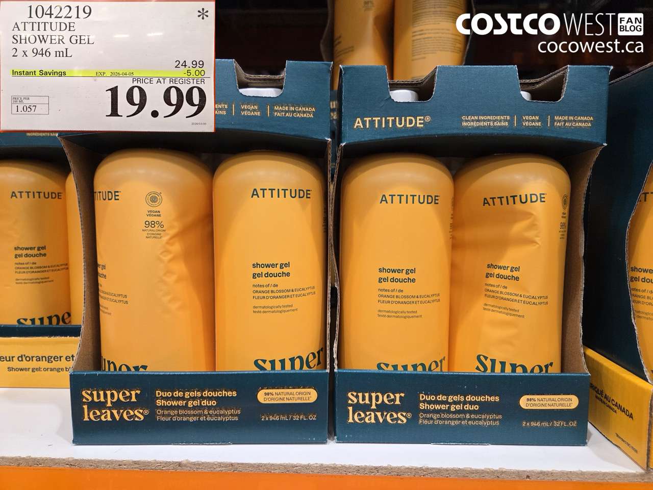 1042219 ATTITUDE SHOWER GEL 2 X 946 ML ($5.00 INSTANT SAVINGS EXPIRES ON 2026-04-05) $19.99